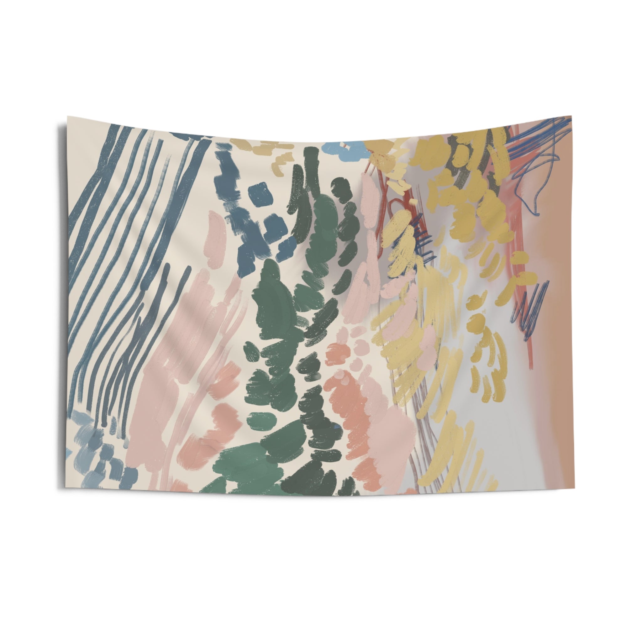 Abstract Wall Hanging Fabric Tapestry; Earthy Doodle Watercolor