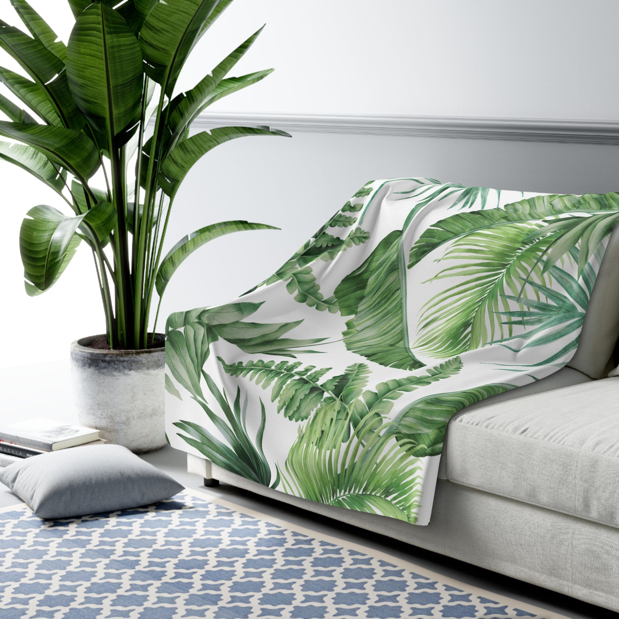 Floral Throw Blanket | Jungle Monstera Palm Leaves