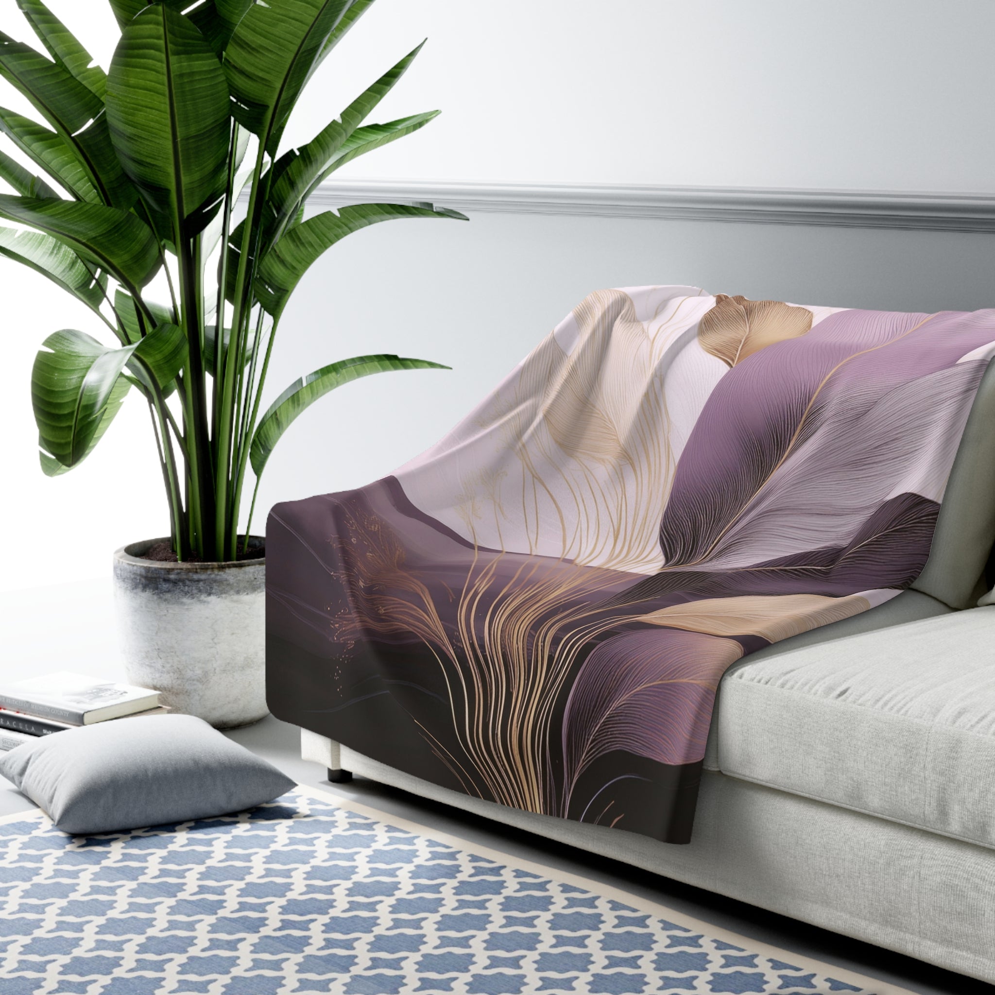 Floral Throw Blanket | Boho Lavender Lilac Purple Leaves