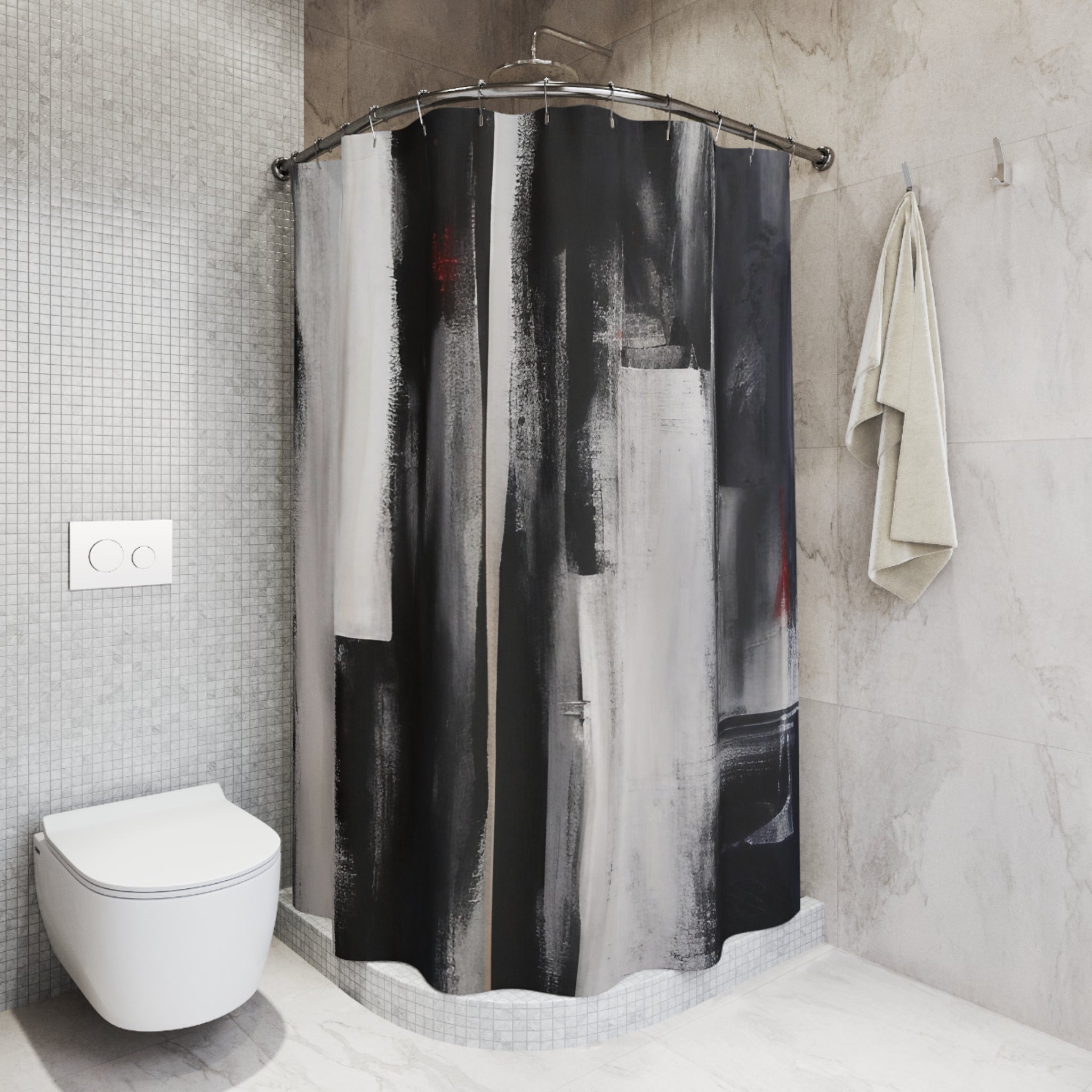 Boho Abstract Shower Curtain | Black White Watercolor