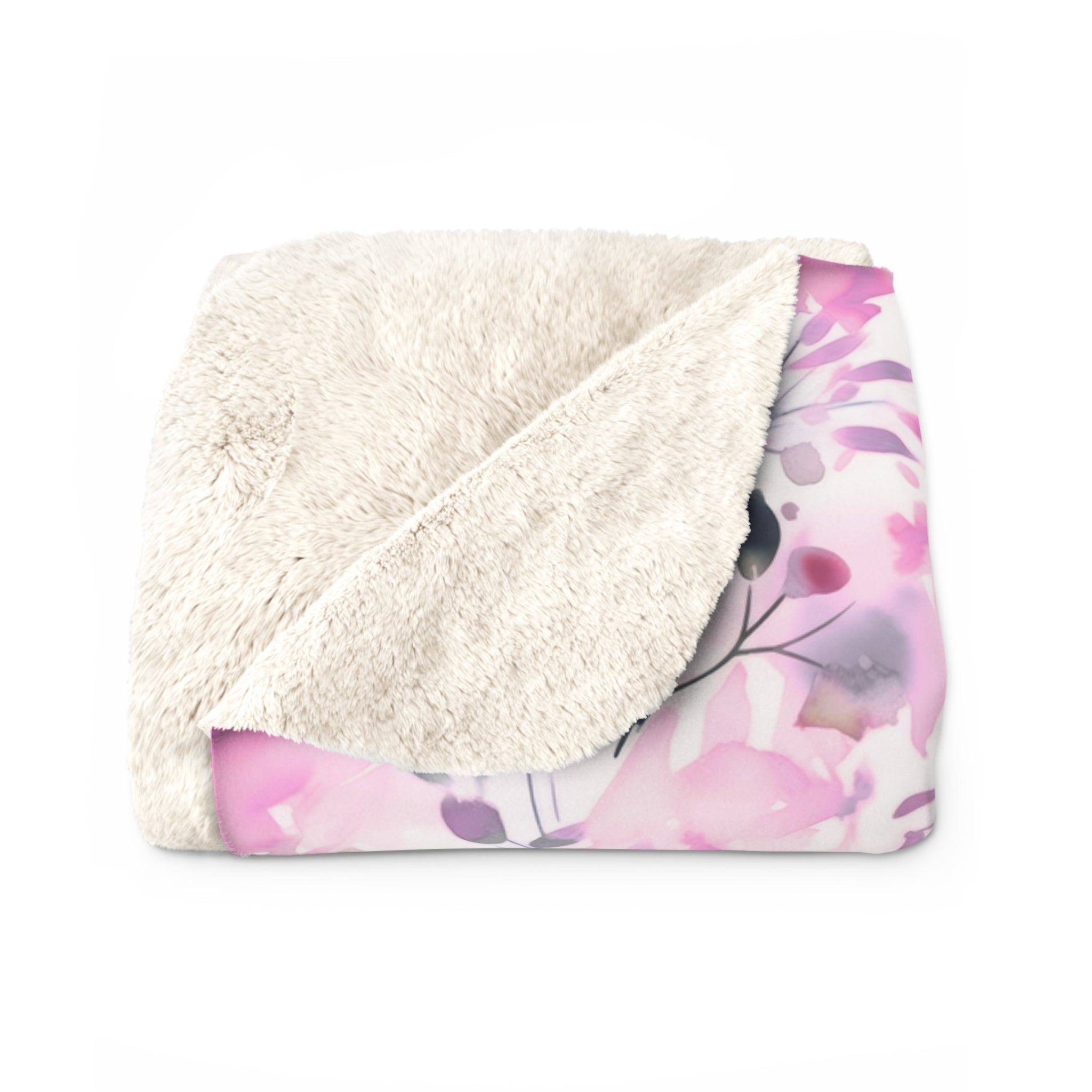 Floral Throw Blanket | White Pink Purple Green Watercolor