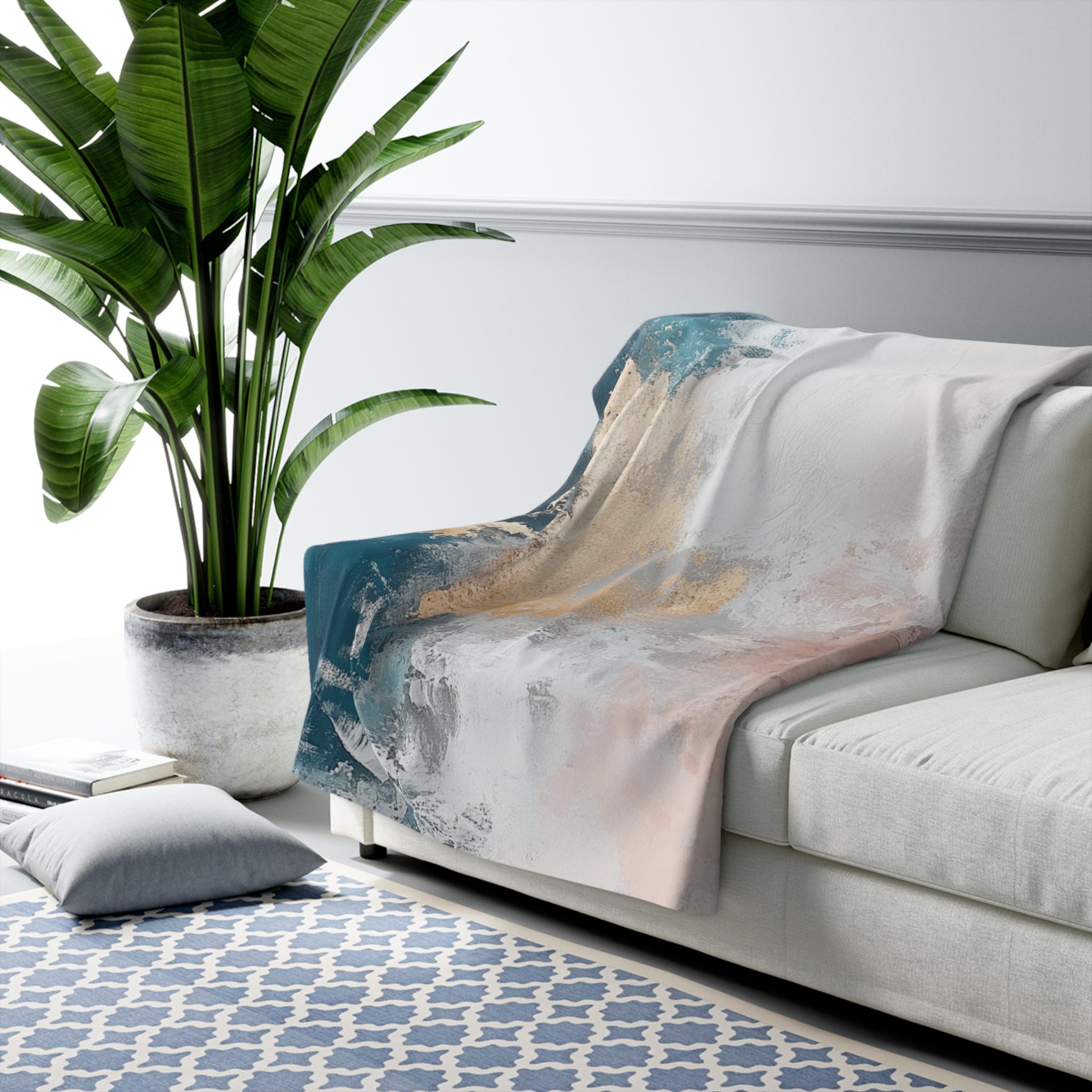 AbstractThrow Blanket | Navy Blue Blush Pink White Ombre