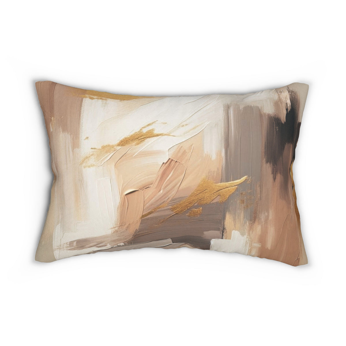 an abstract painting with a mix of warm and cool colors, including shades of brown, beige, and gold. The painting has a textured appearance, with visible brushstrokes and layers of paint.