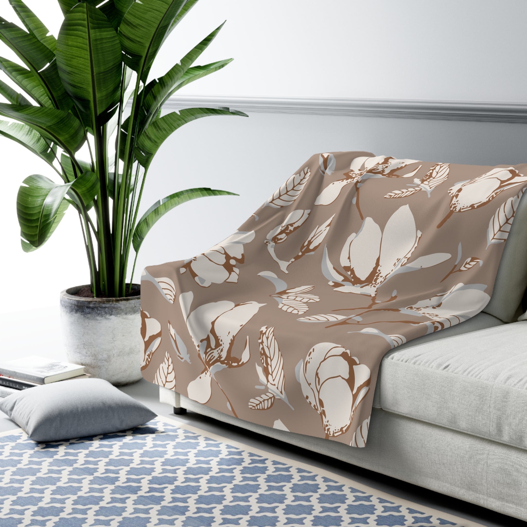 Floral Throw Blanket | Beige Cream Magnolias