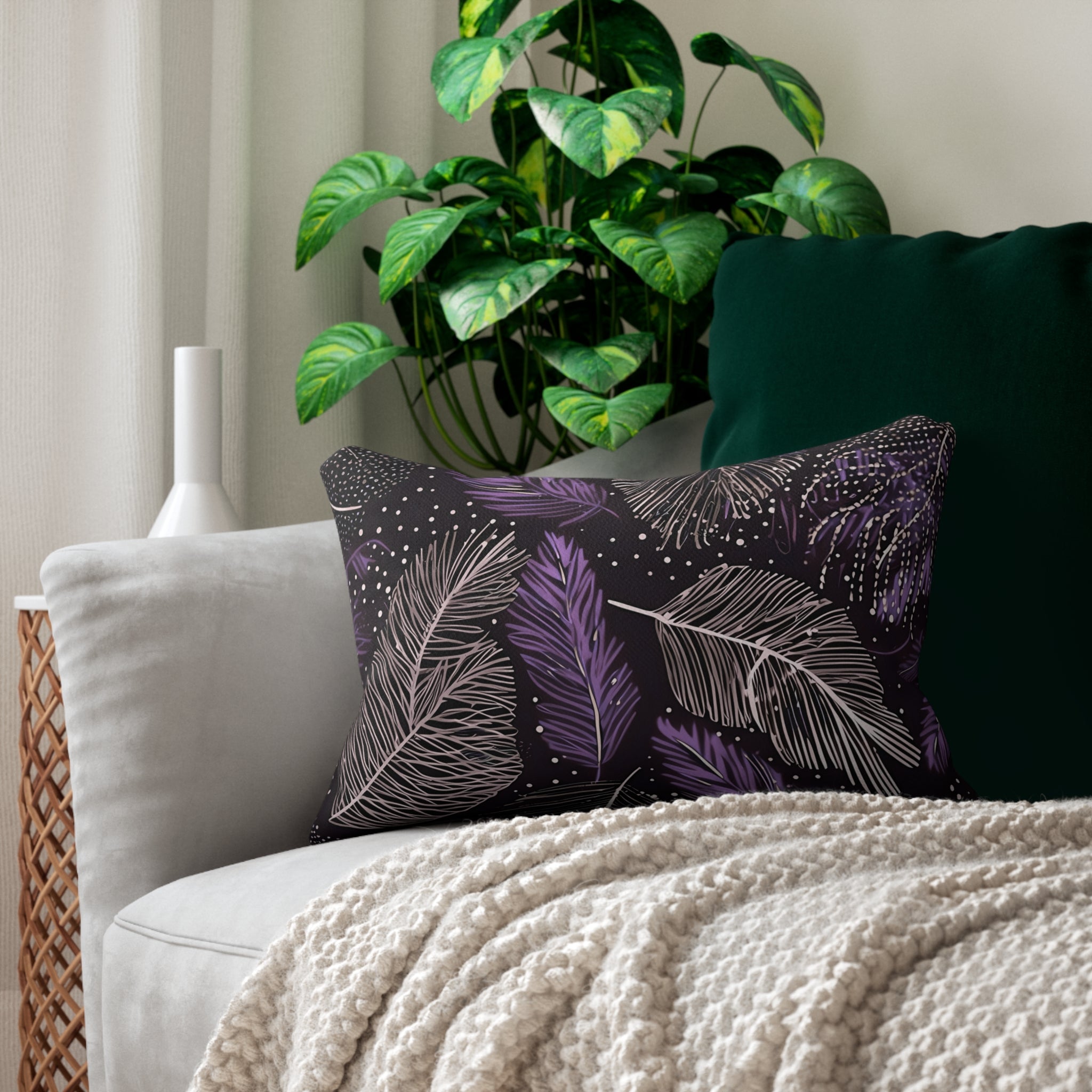 Abstract Leaves Lumbar Pillow | Floral Purple Beige