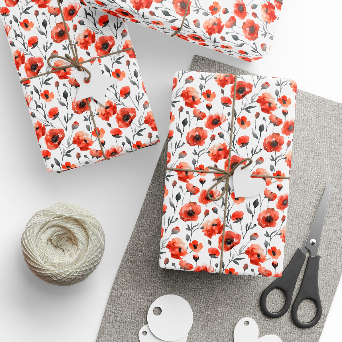 Red Watercolor Poppy Wrapping Paper, Floral Gift Wrap
