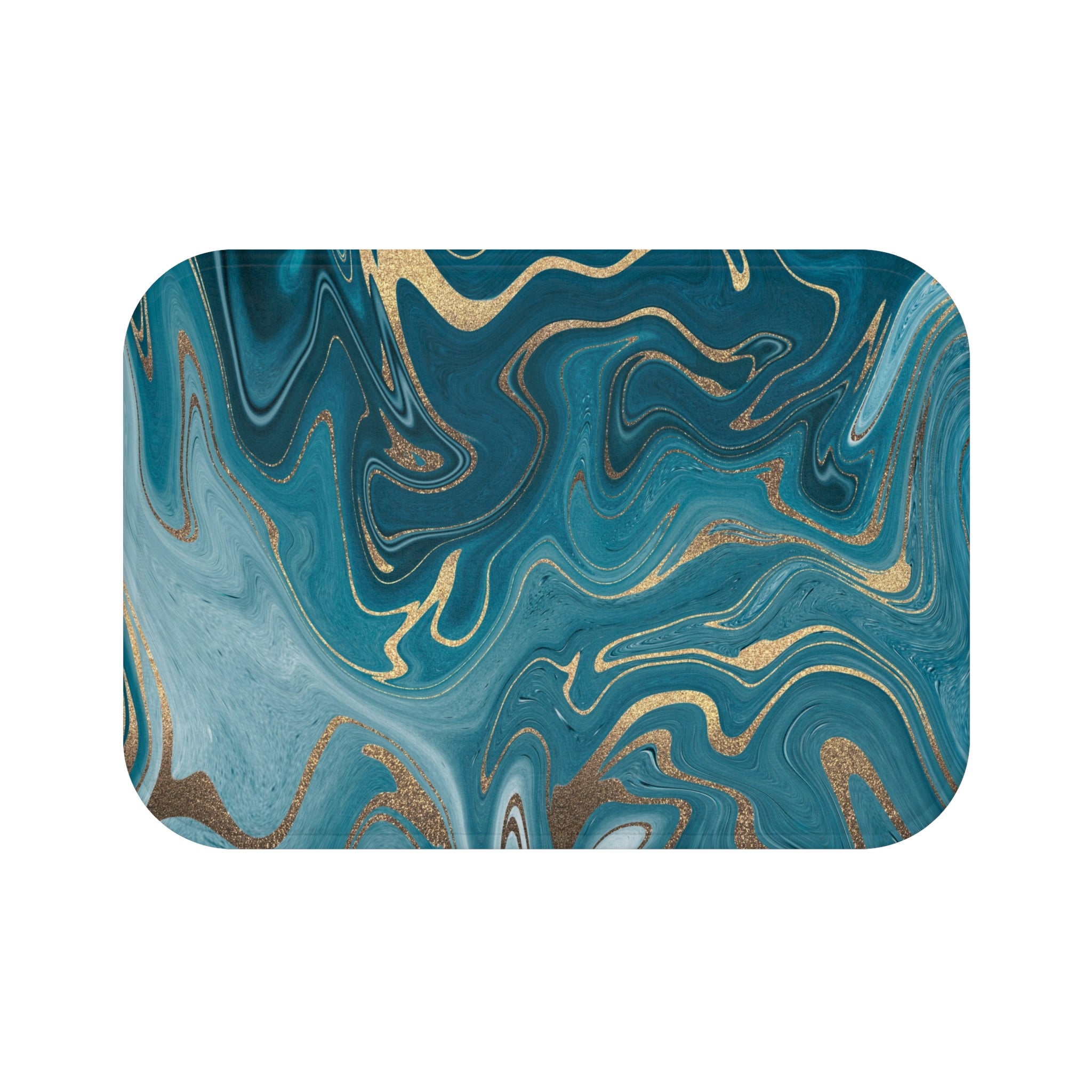Marble Abstract Bath Mat | Teal Blue Kitchen Mat