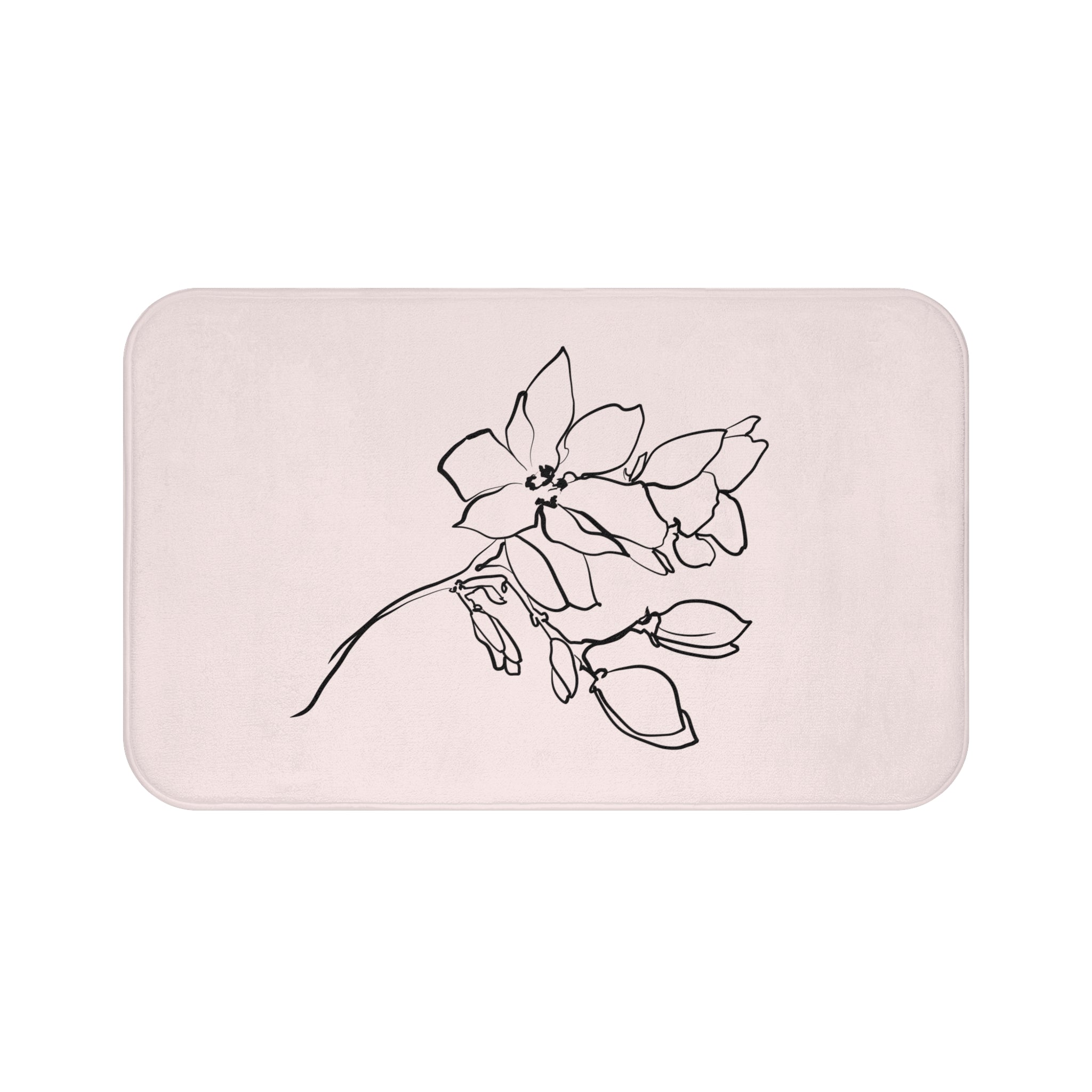 Floral Bath Mat | Pink Black Line Art Kitchen Mat