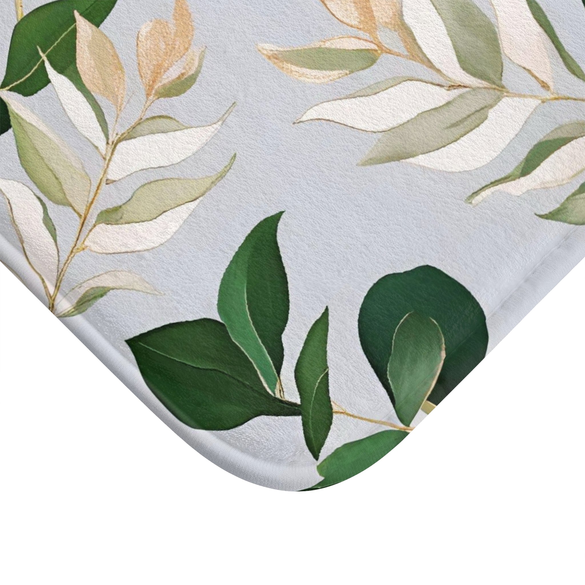 Floral Bath Mat | Green White Grey Leaves Kitchen Mat