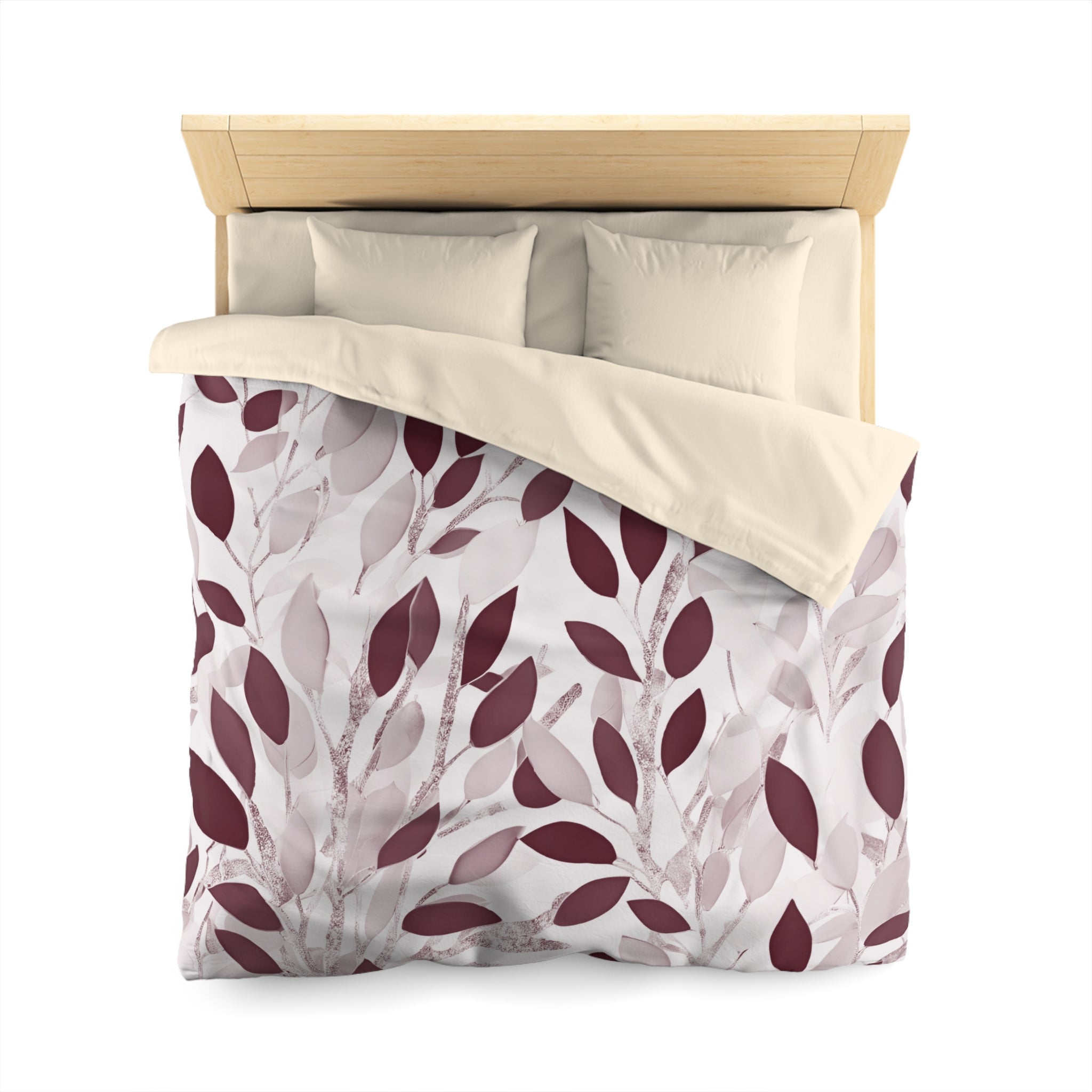 Abstract Floral Duvet Cover | Burgundy, Pink Leaves | Bedroom Decor