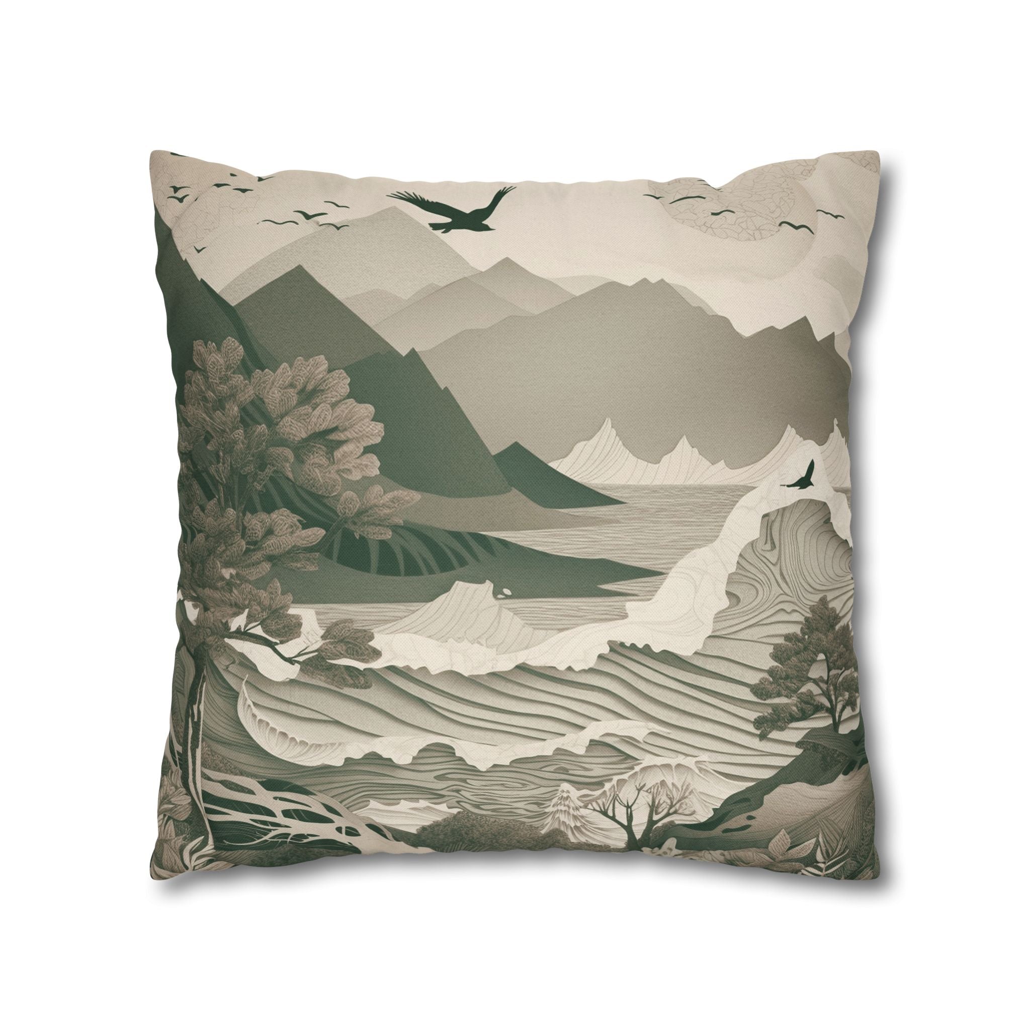 Landscape Throw Pillow Cover, Nature Modern Organic Decor Cushion