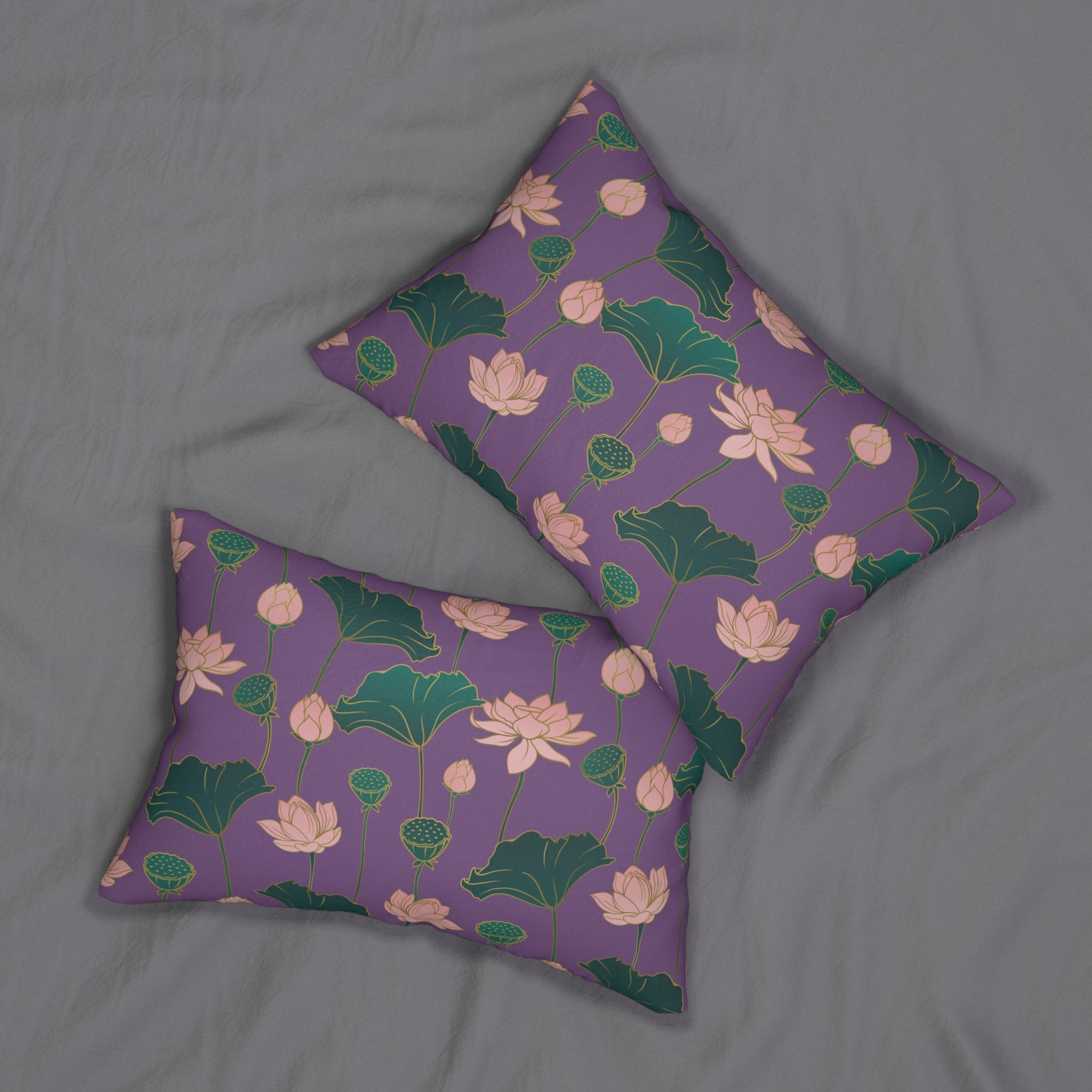 Lotus Lumbar Pillow | Purple Green Pink Floral