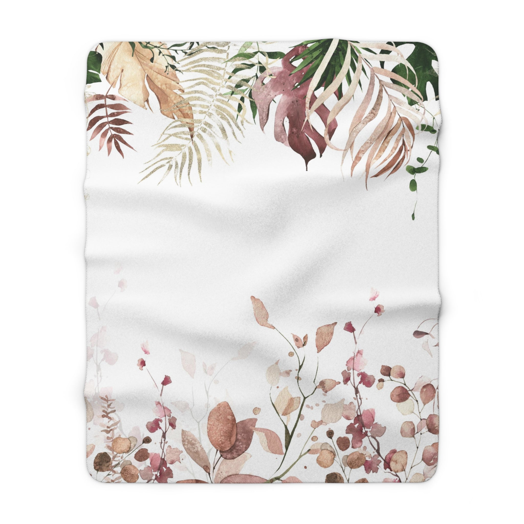 Floral Boho Comfy Blanket | White Beige Leaves