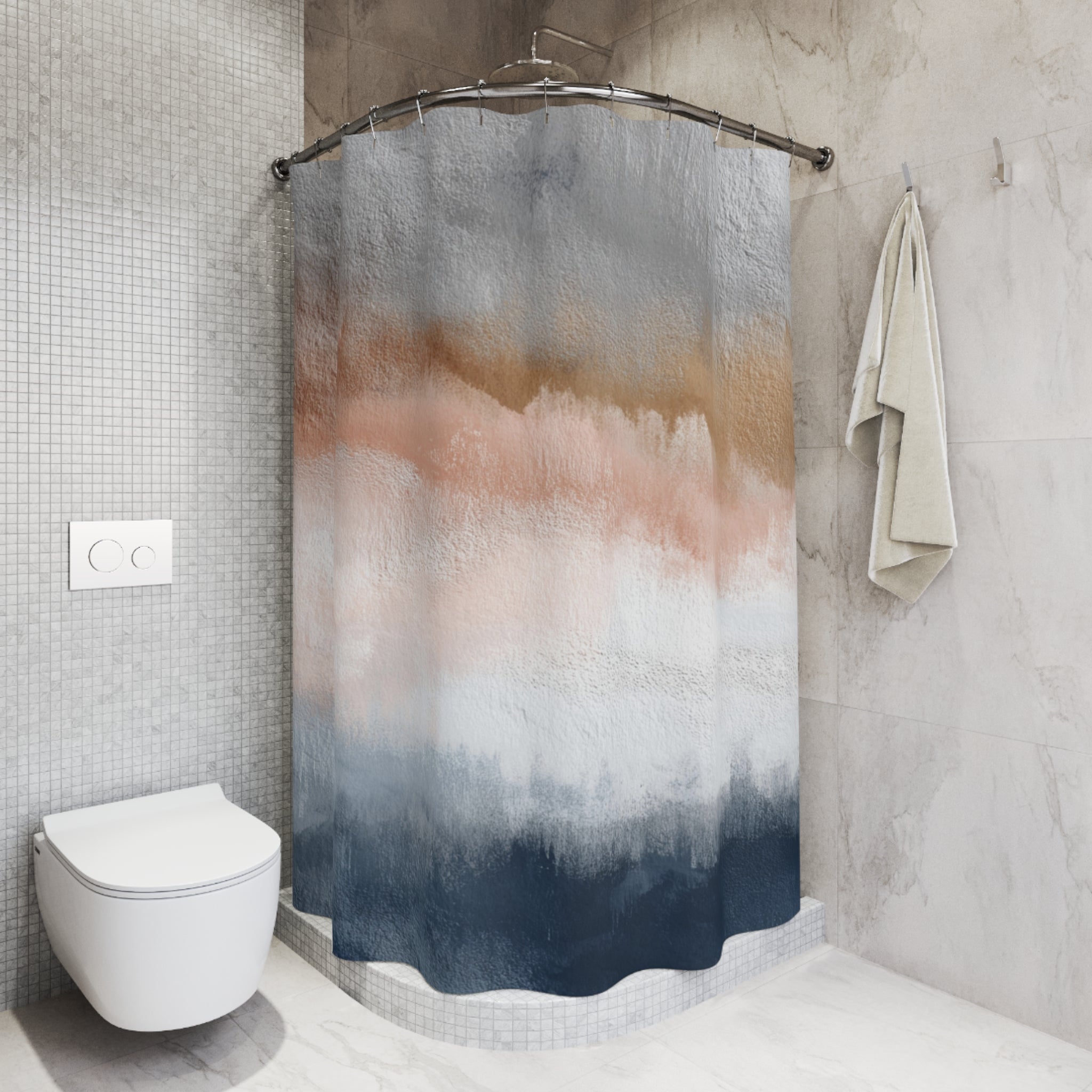 Abstract Watercolor Shower Curtain | Grey Blush, Blue Bathroom Decor