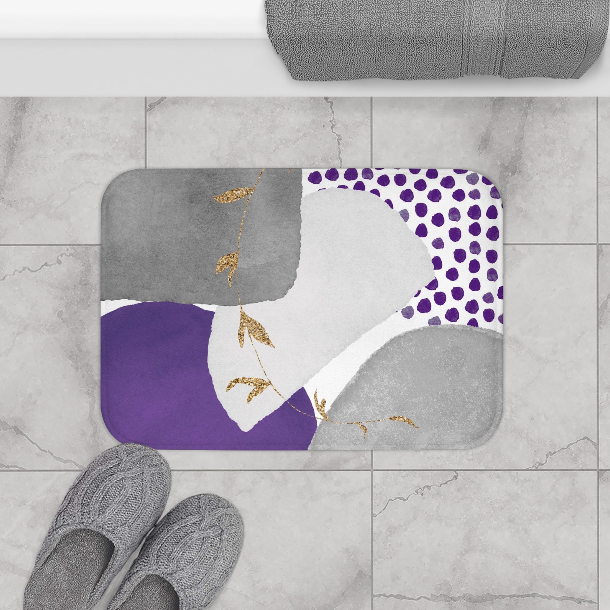 Boho Bath, Kitchen Mat | Modern Grey, Lilac Lavender Purple Bathroom Decor