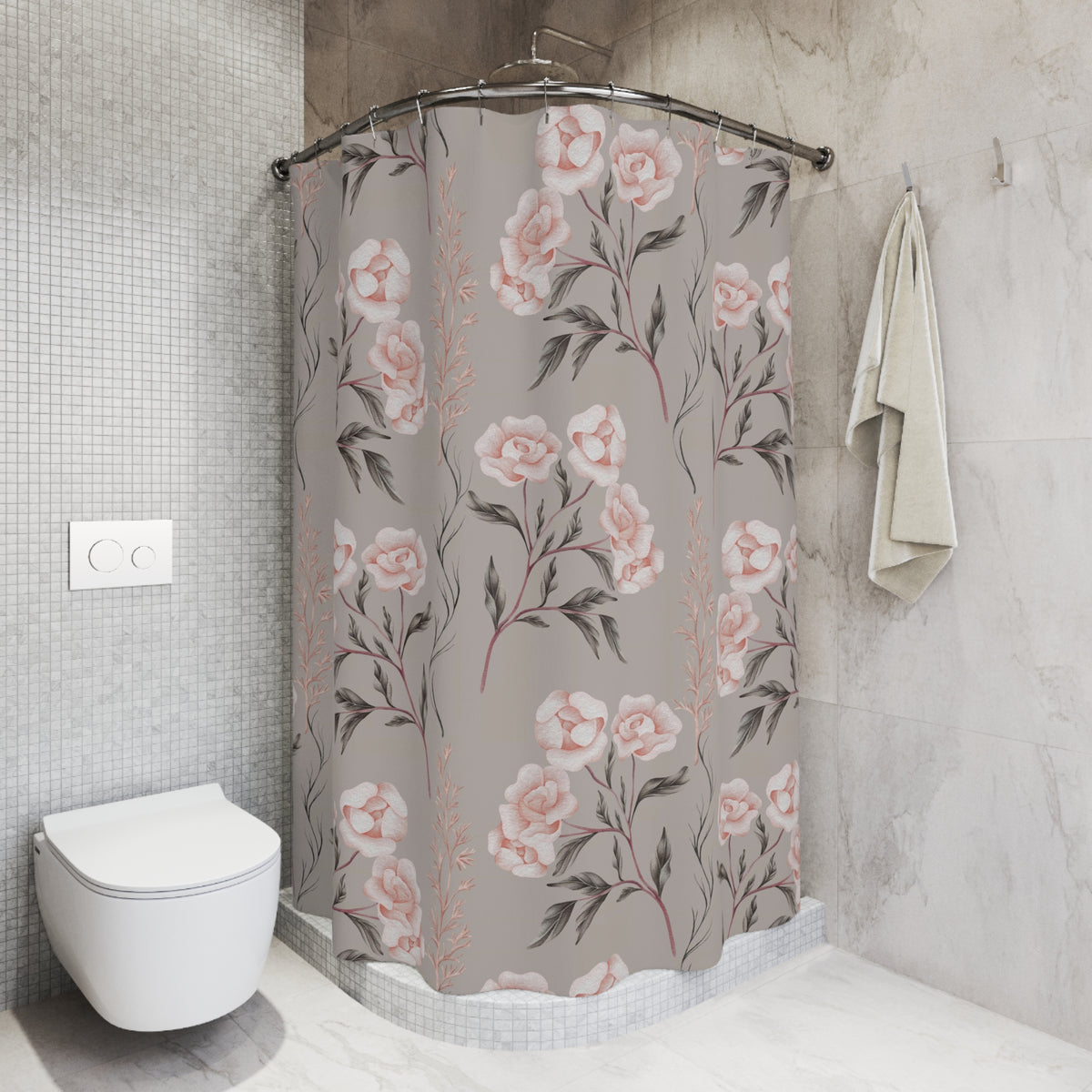 Taupe Blush Vintage Rose Shower Curtain, Bath Curtain 71x74