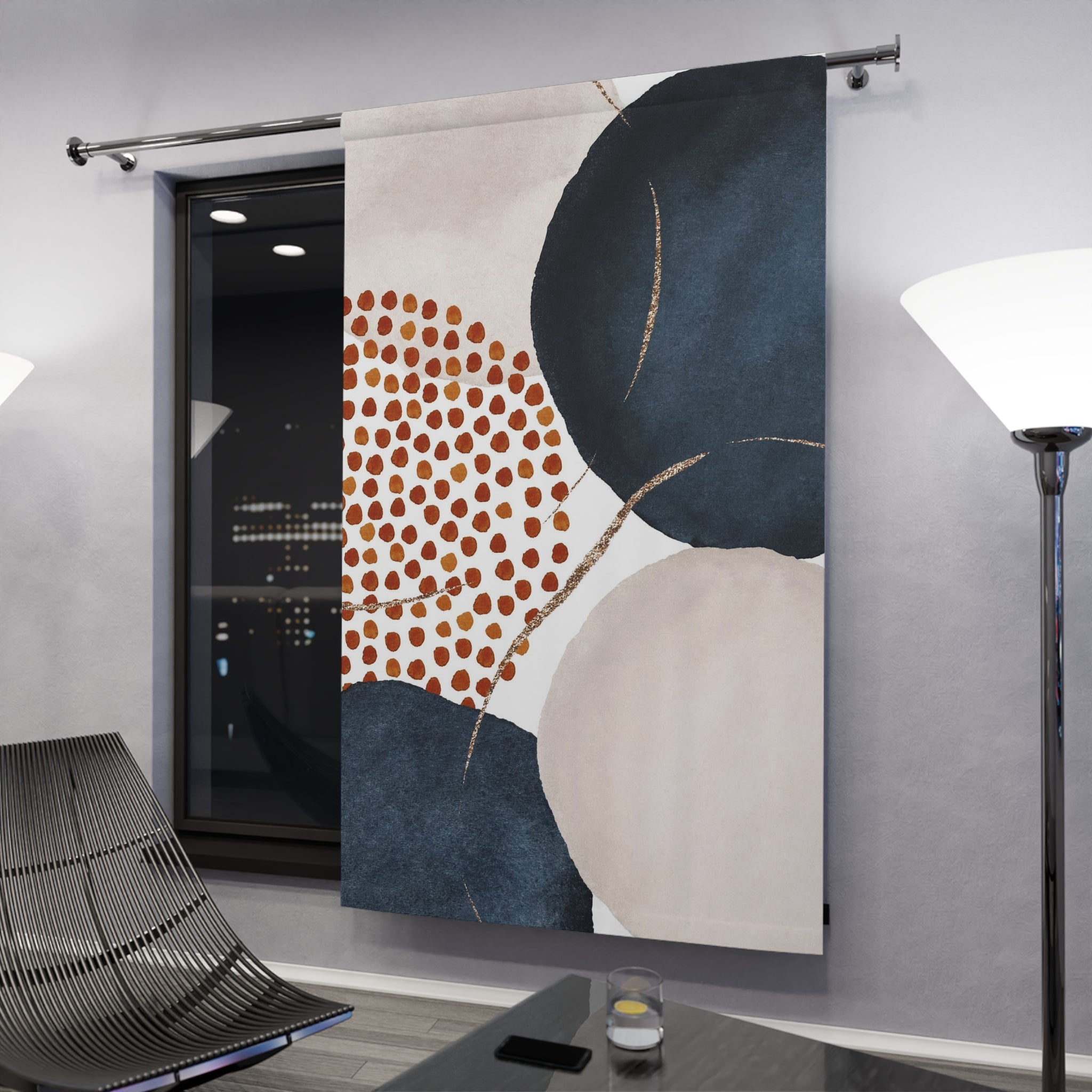 Abstract Window Curtains | Rust Cream Navy blue