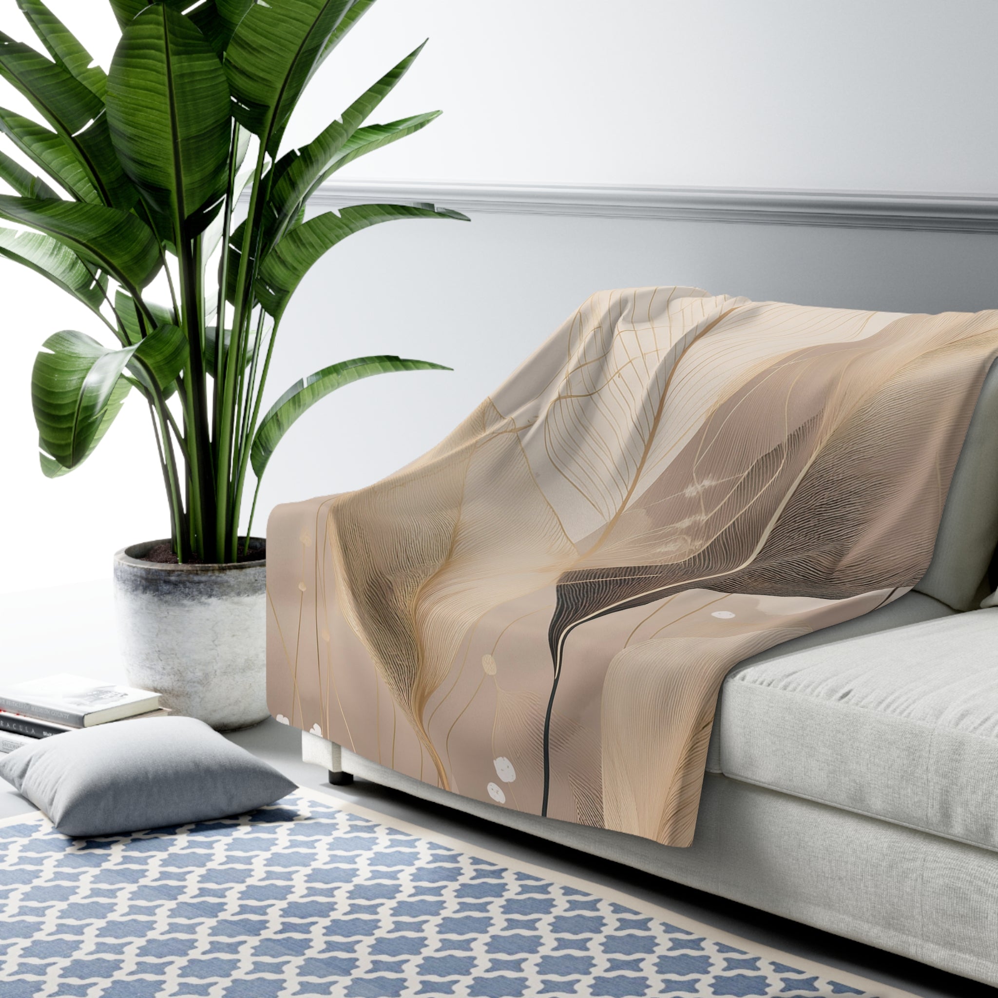 Floral Throw Blanket | Beige Brown Gold Leaves