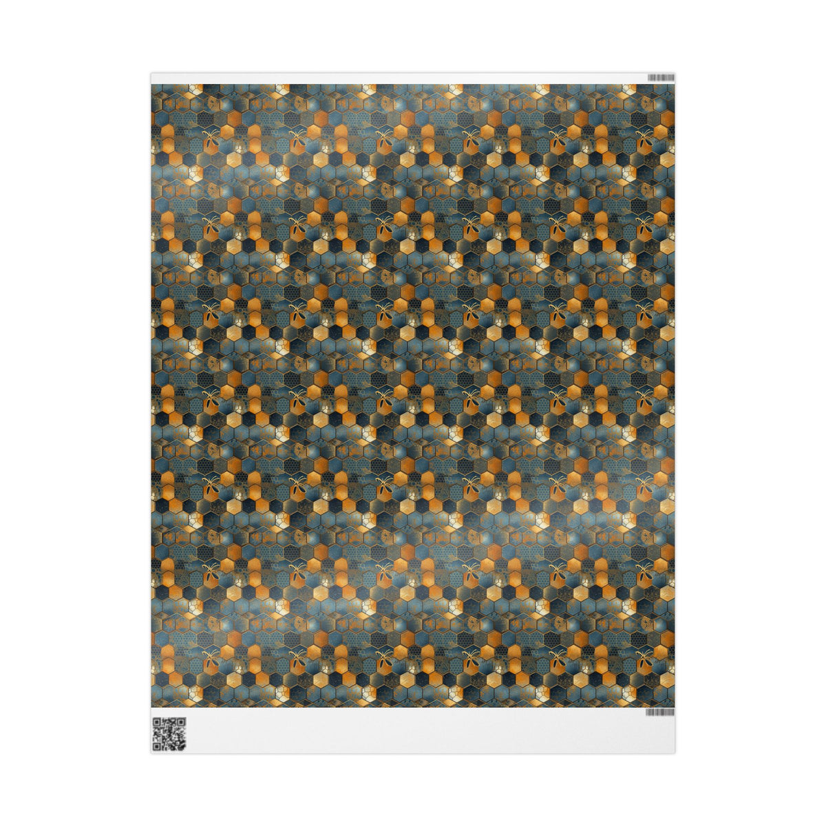 Navy Mustard Honeycomb Bee Wrapping Paper, Gift Wrap