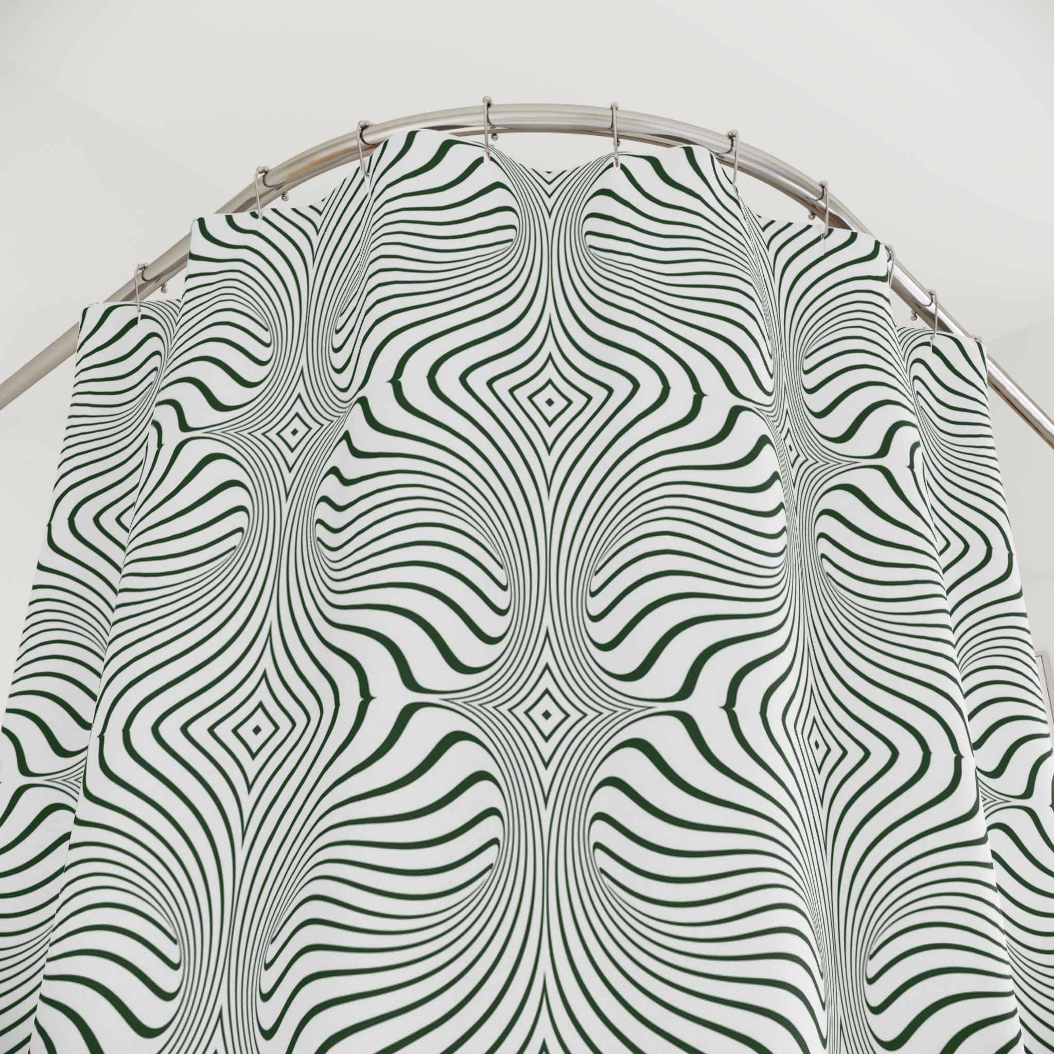 Art Deco Shower Curtain | Dark Green, White Bathroom Decor