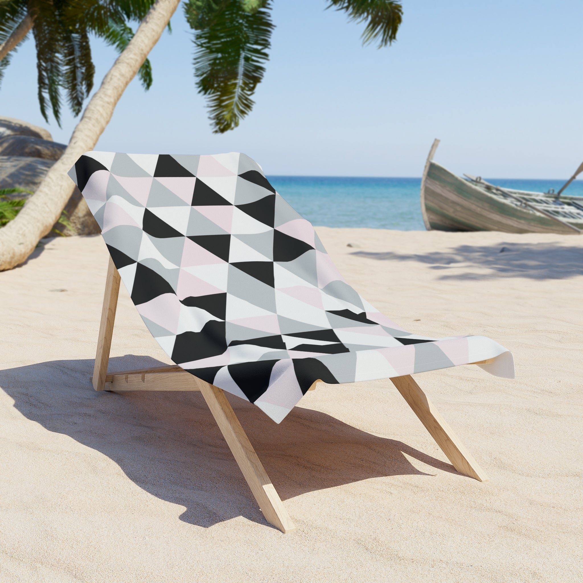 Bath, Beach Towel | Black Gray Pink White Geometric