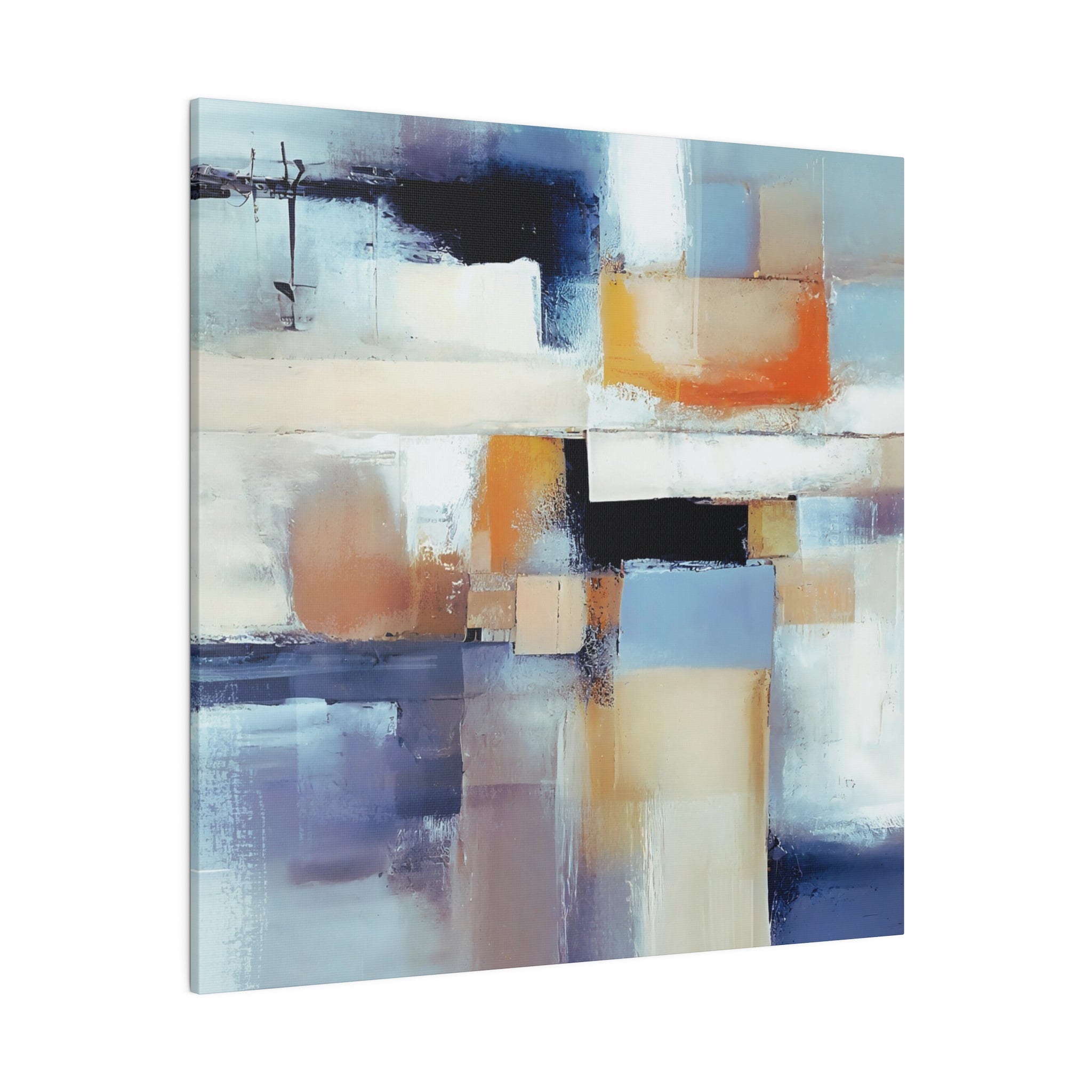 Blue and beige abstract canvas wall art, full canvas view