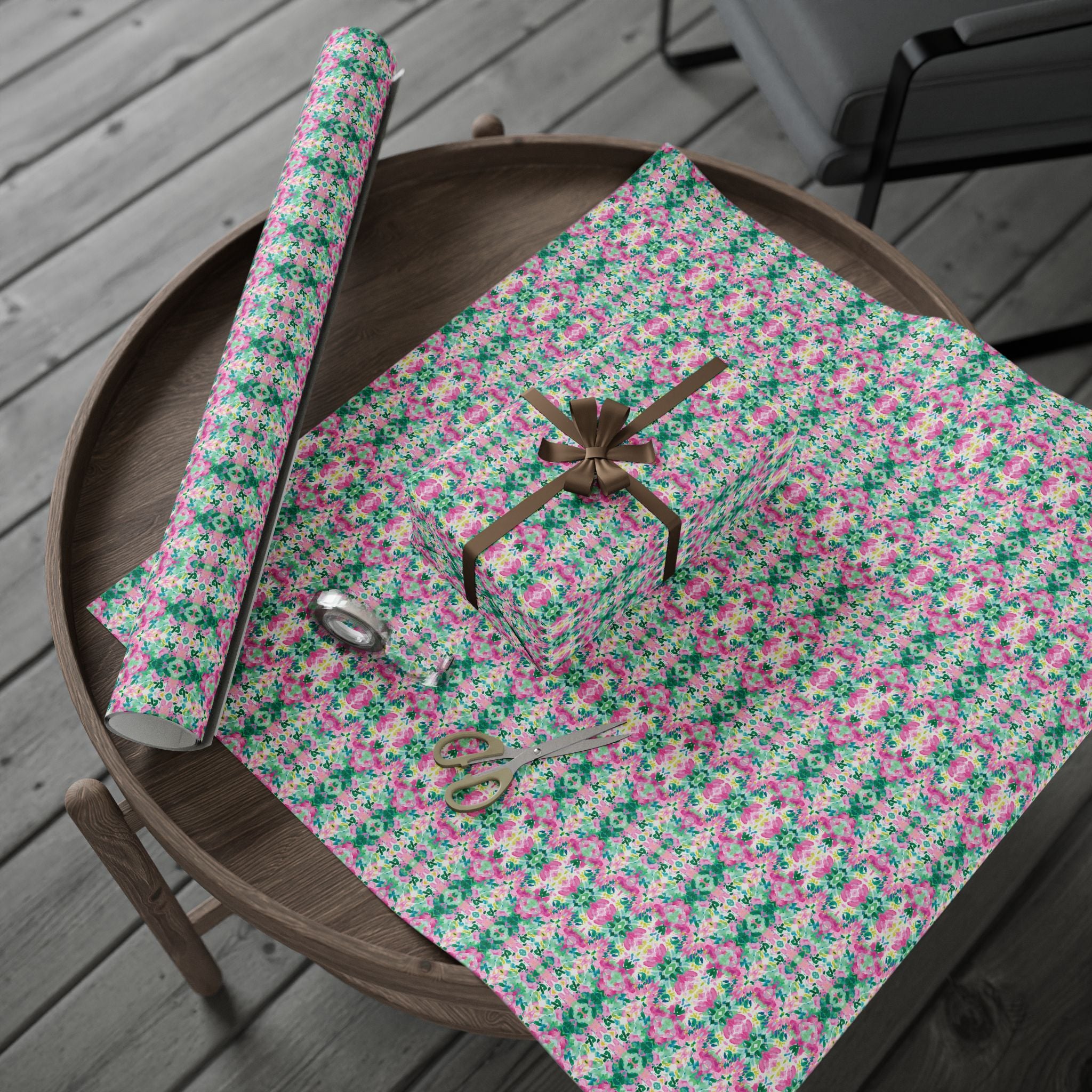 Abstract Wrapping Paper, Green Pink Gift Wrapping for the Holidays, Birthdays
