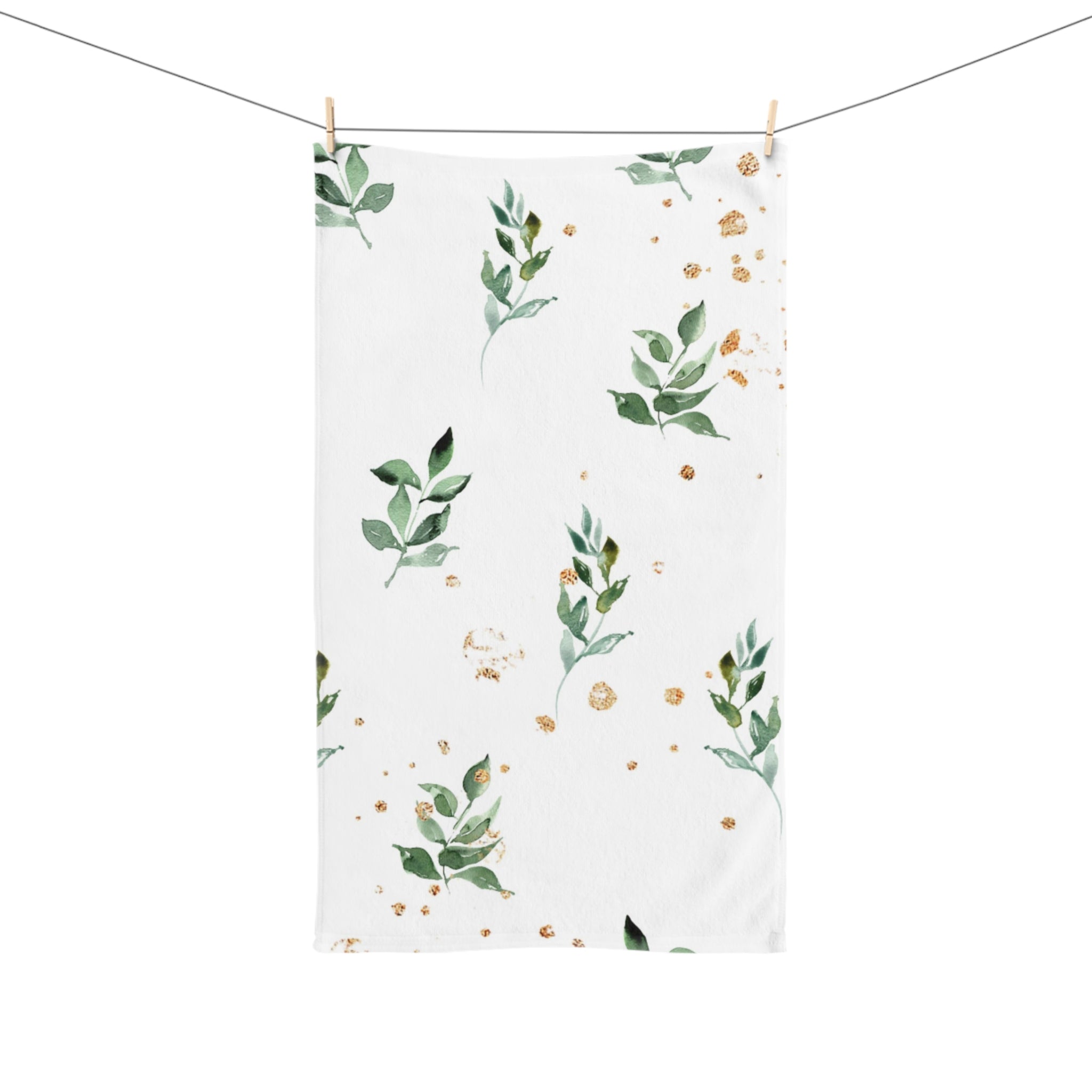 Floral Boho Kitchen, Bath Hand Towel | White Sage Green Leaves