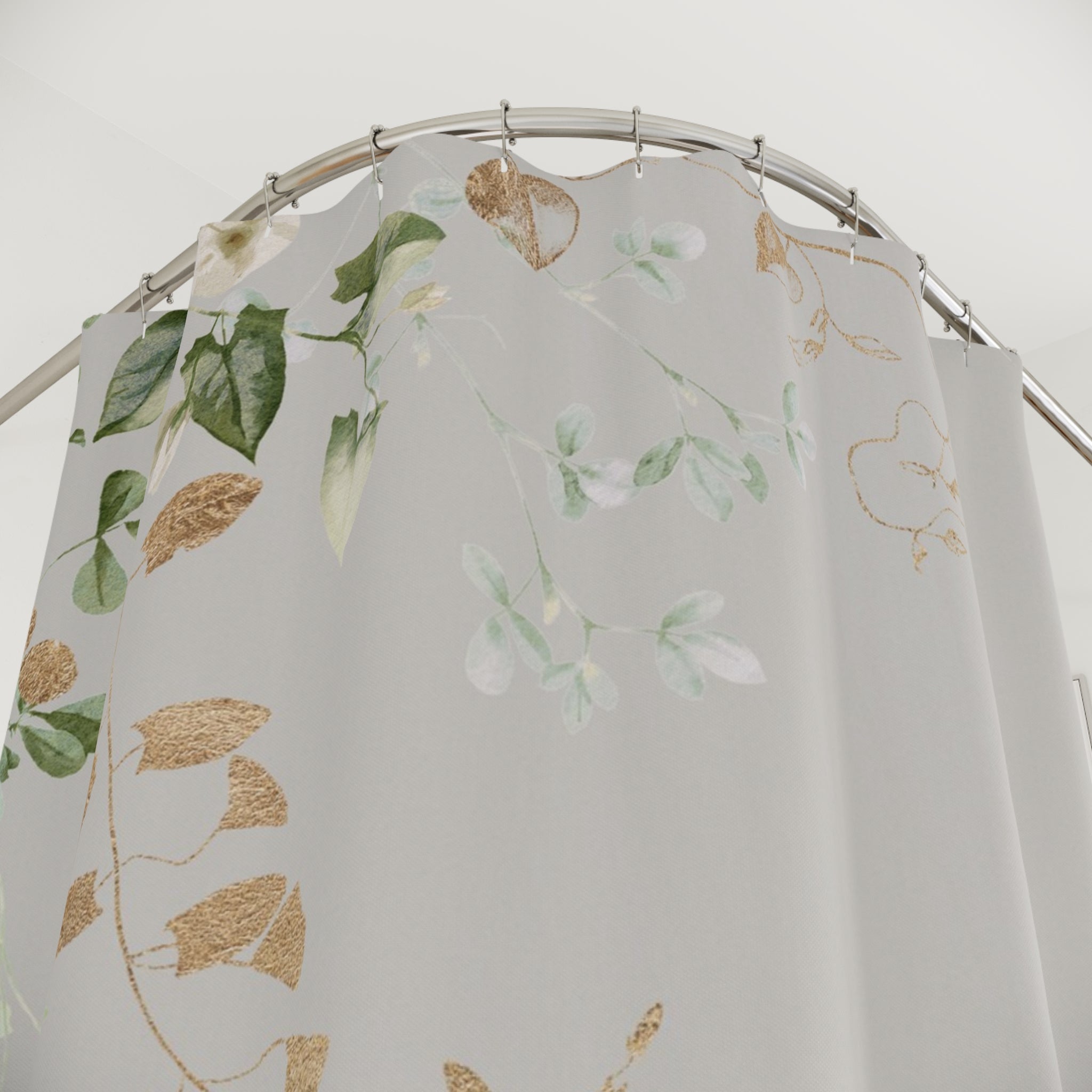 Floral Shower Curtain | Grey Green, Beige Leaves
