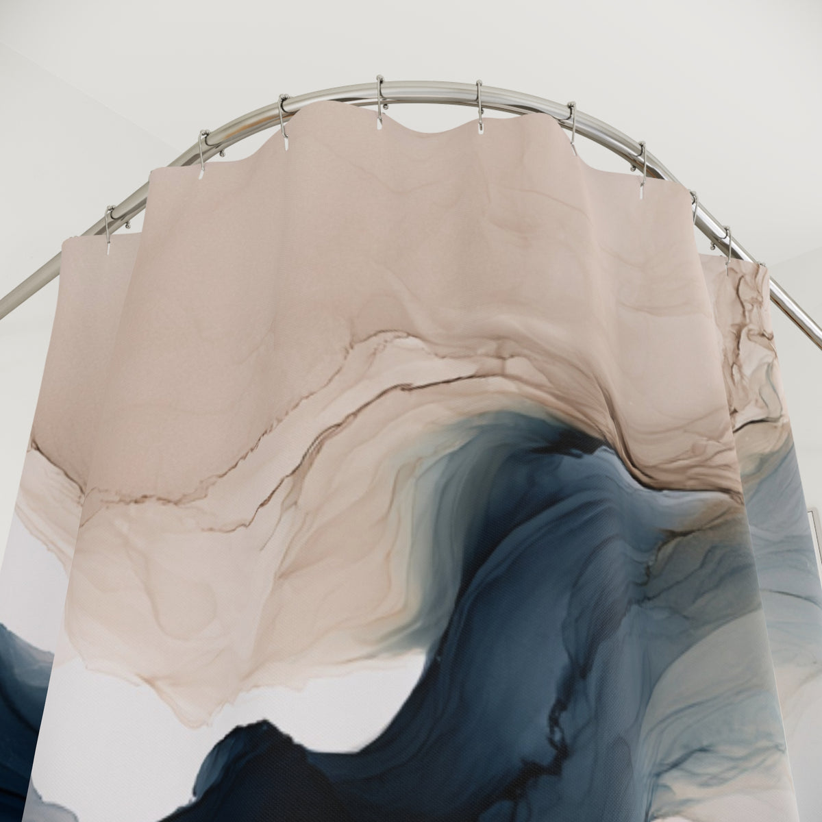 a shower curtain with a painting on it