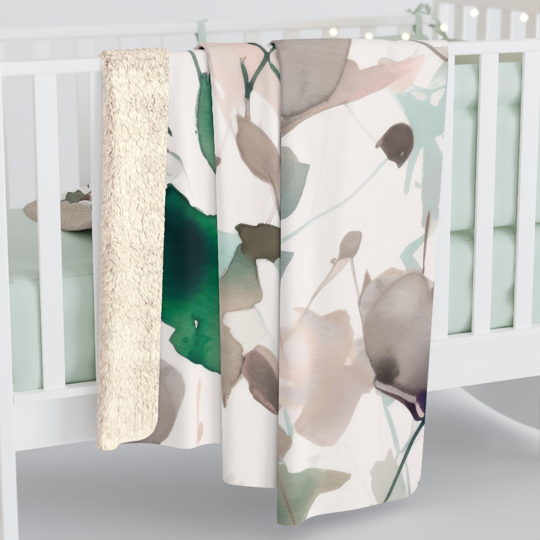 Floral Throw Blanket | Beige Green Watercolor
