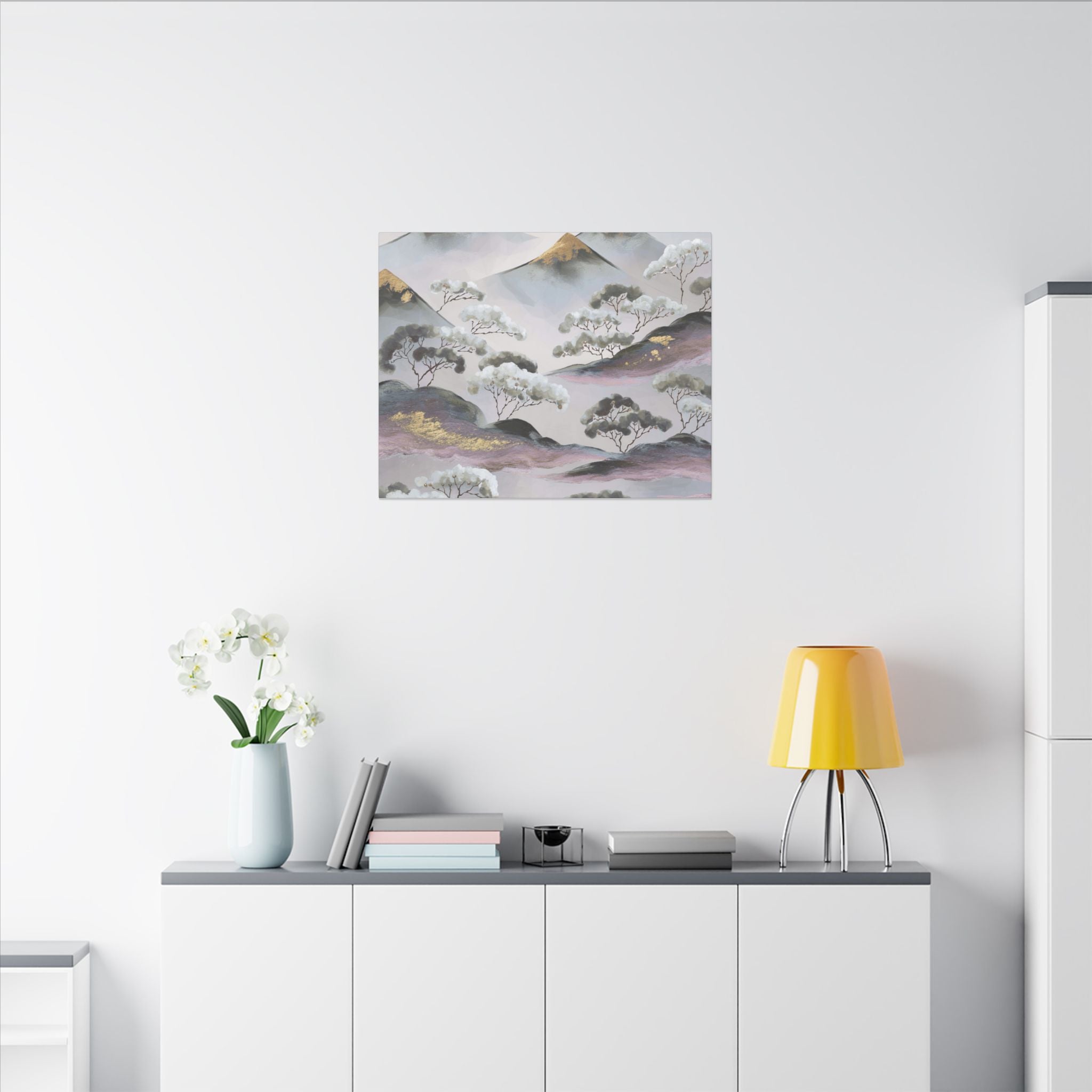 Abstract Nature Landscape Artwork | Canvas Wall Art | Grey Beige, lavender