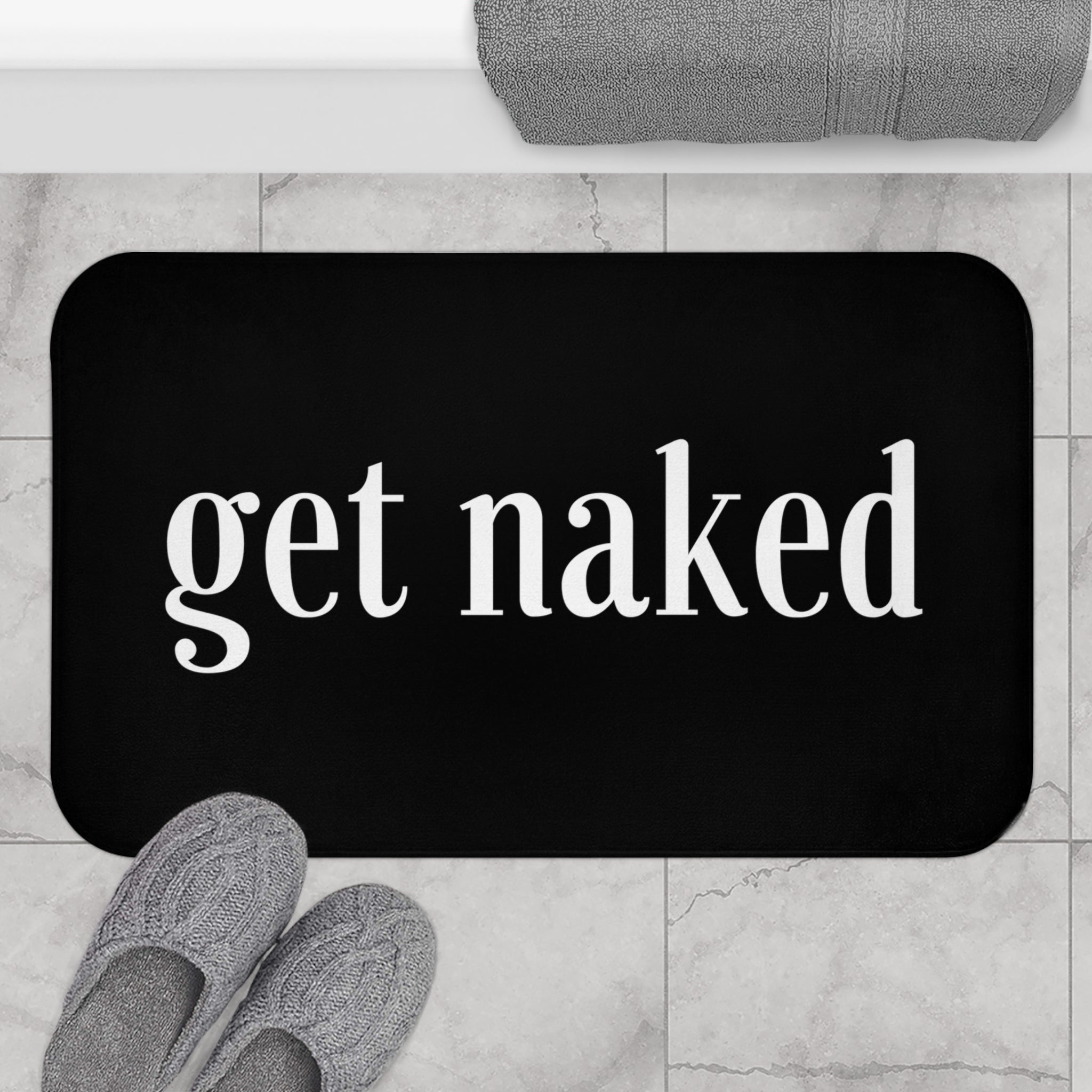 Black Get Naked Bath Mat | Cute Bath Rug