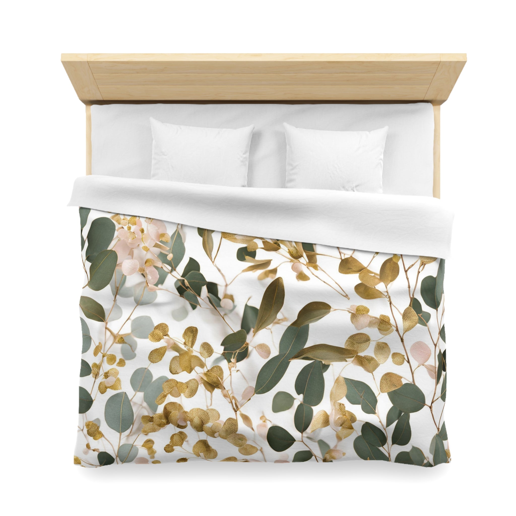 Floral Duvet Cover | Forest Sage Green, White Beige Eucalyptus Leaves Bedding Boho Decor