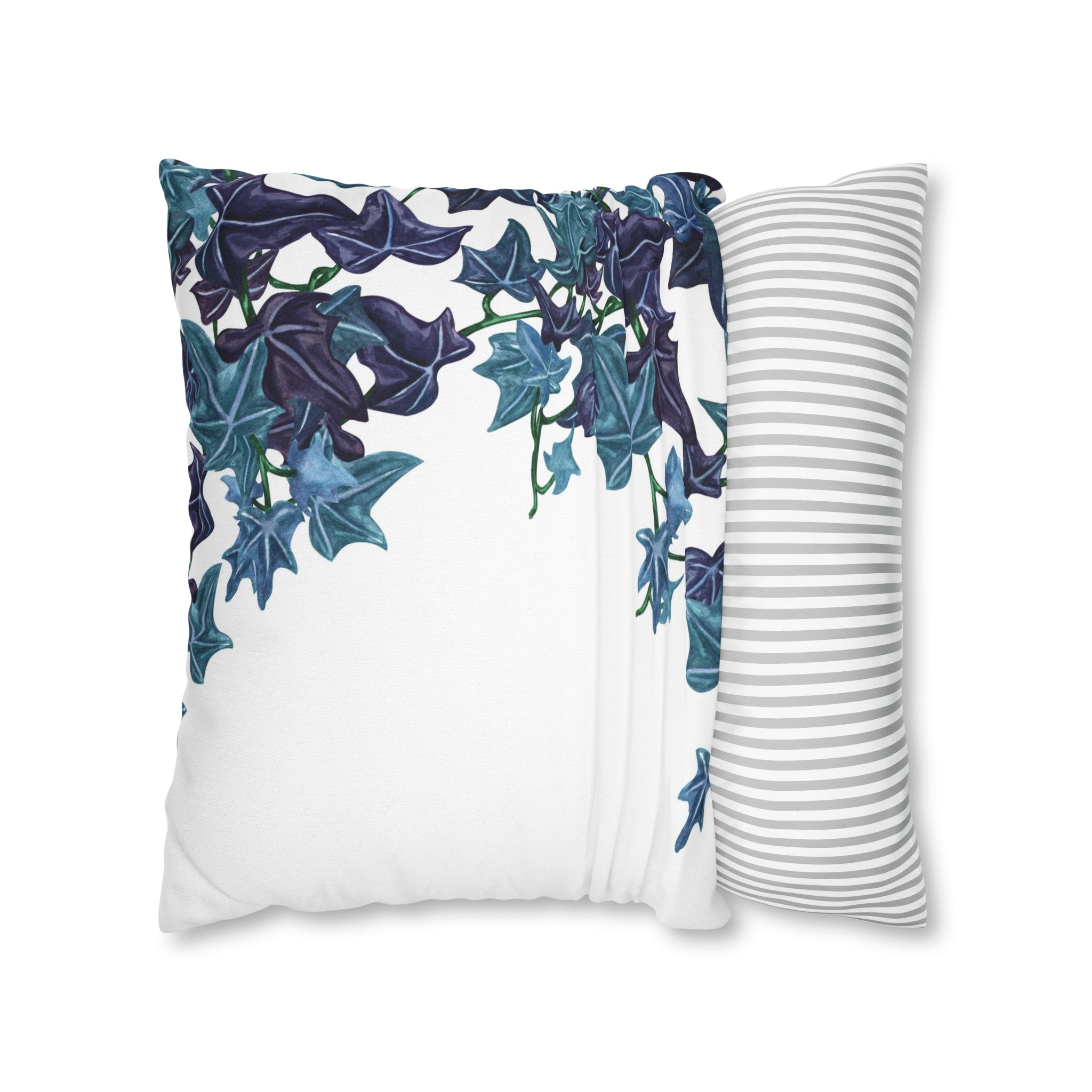 Floral Pillow Cover | White Blue Vine Leaves