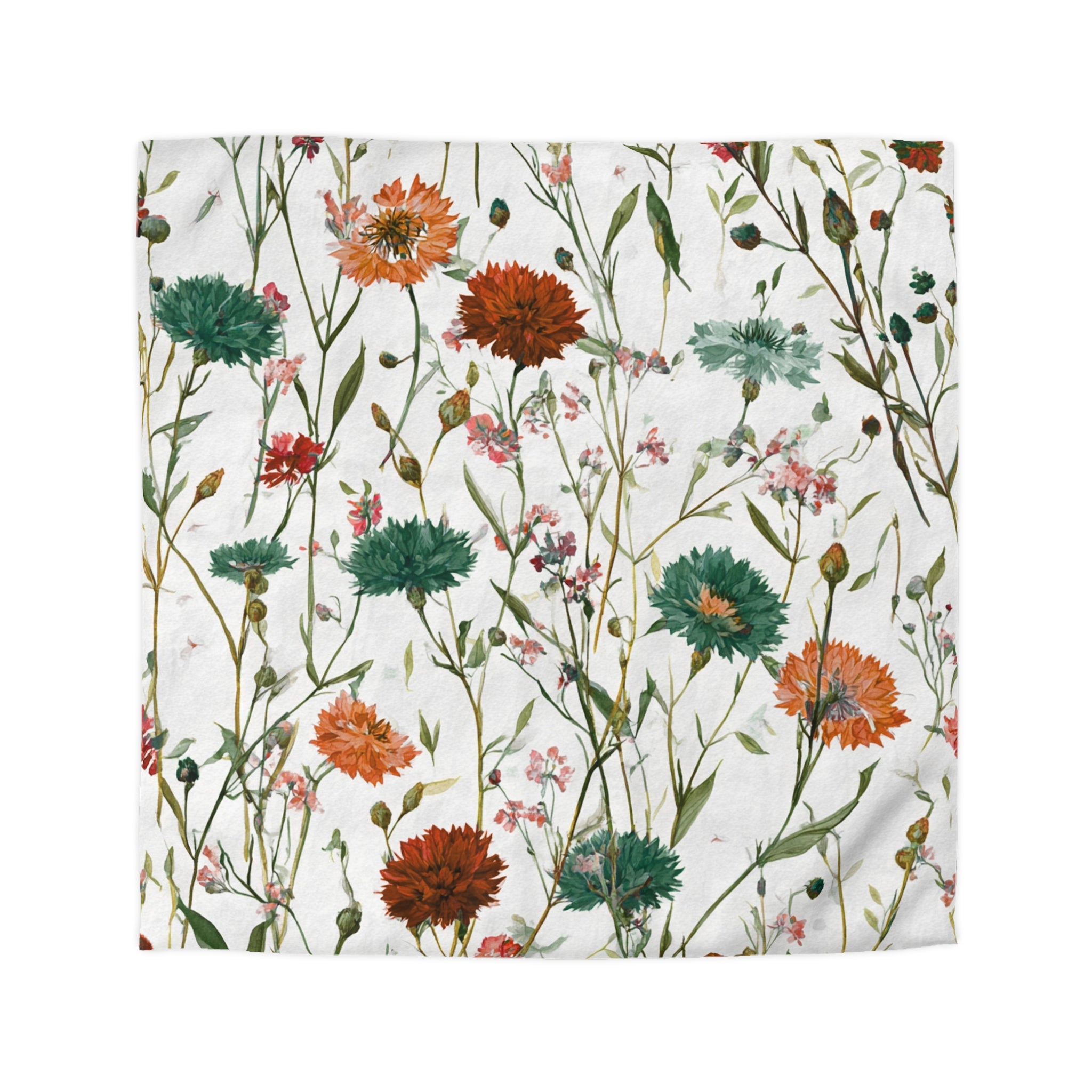Floral Modern Duvet, Pillow Cover | White Orange Bedroom Decor
