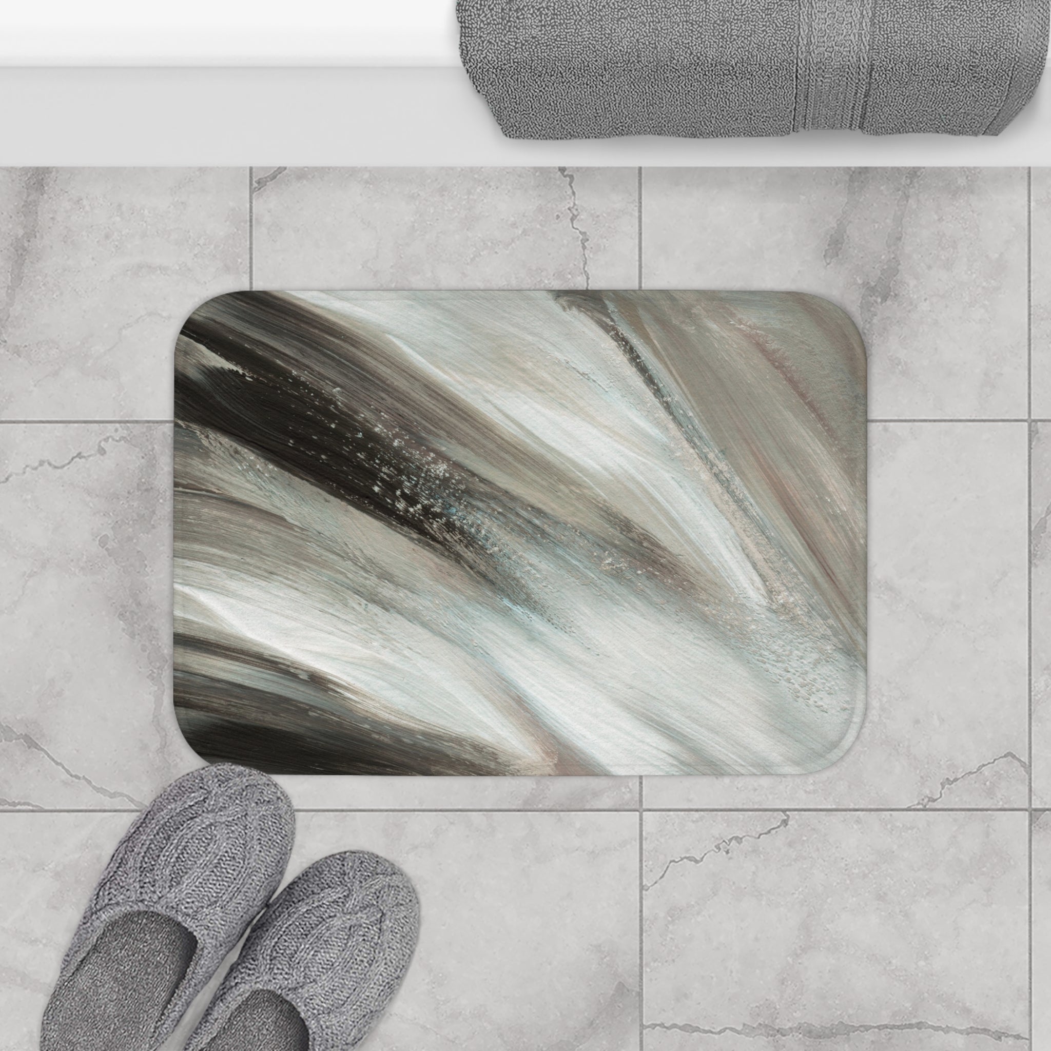 Abstract Bath Mat | Grey White Kitchen Mat