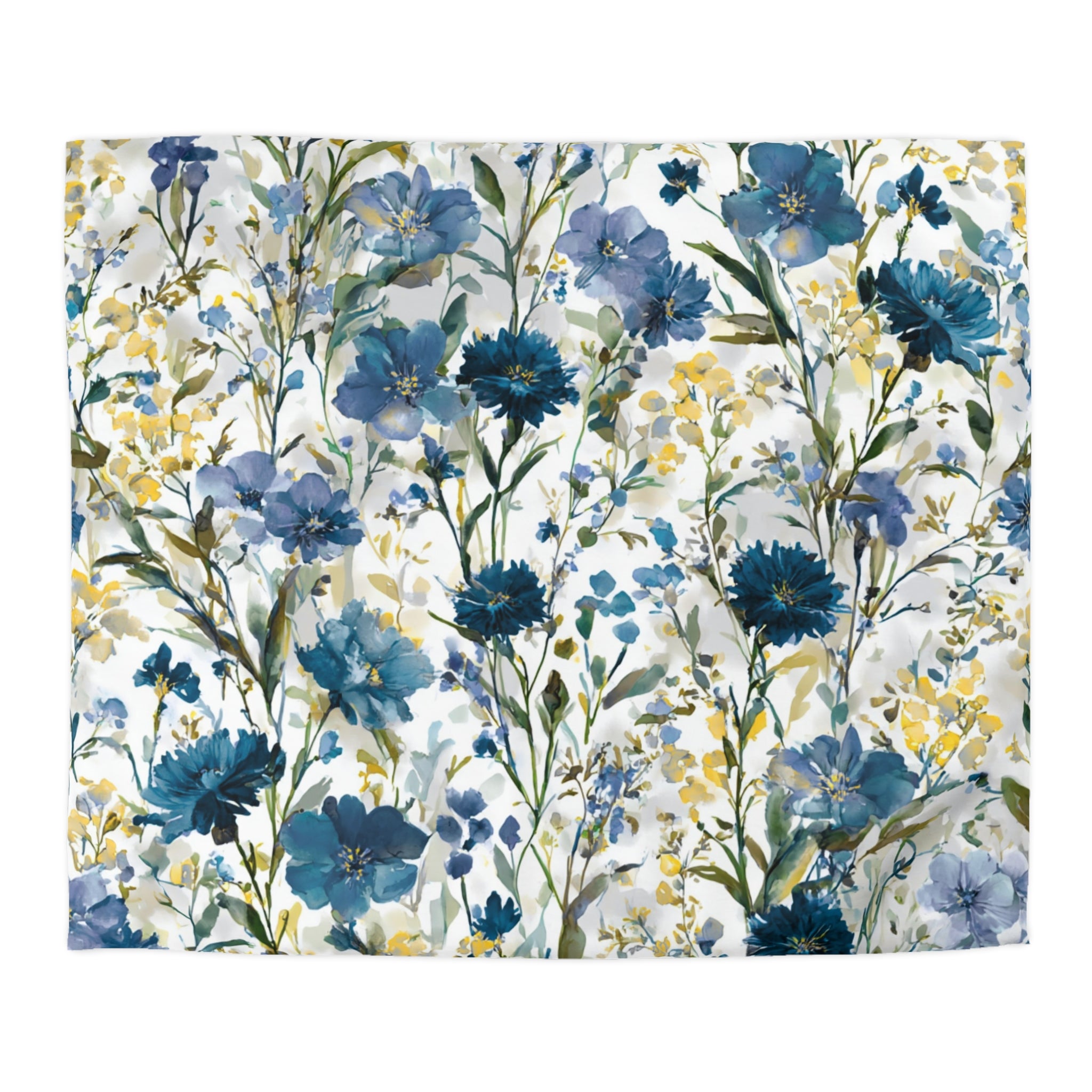 Floral Modern Duvet, Pillow Cover | Blue Yellow Bedroom Decor
