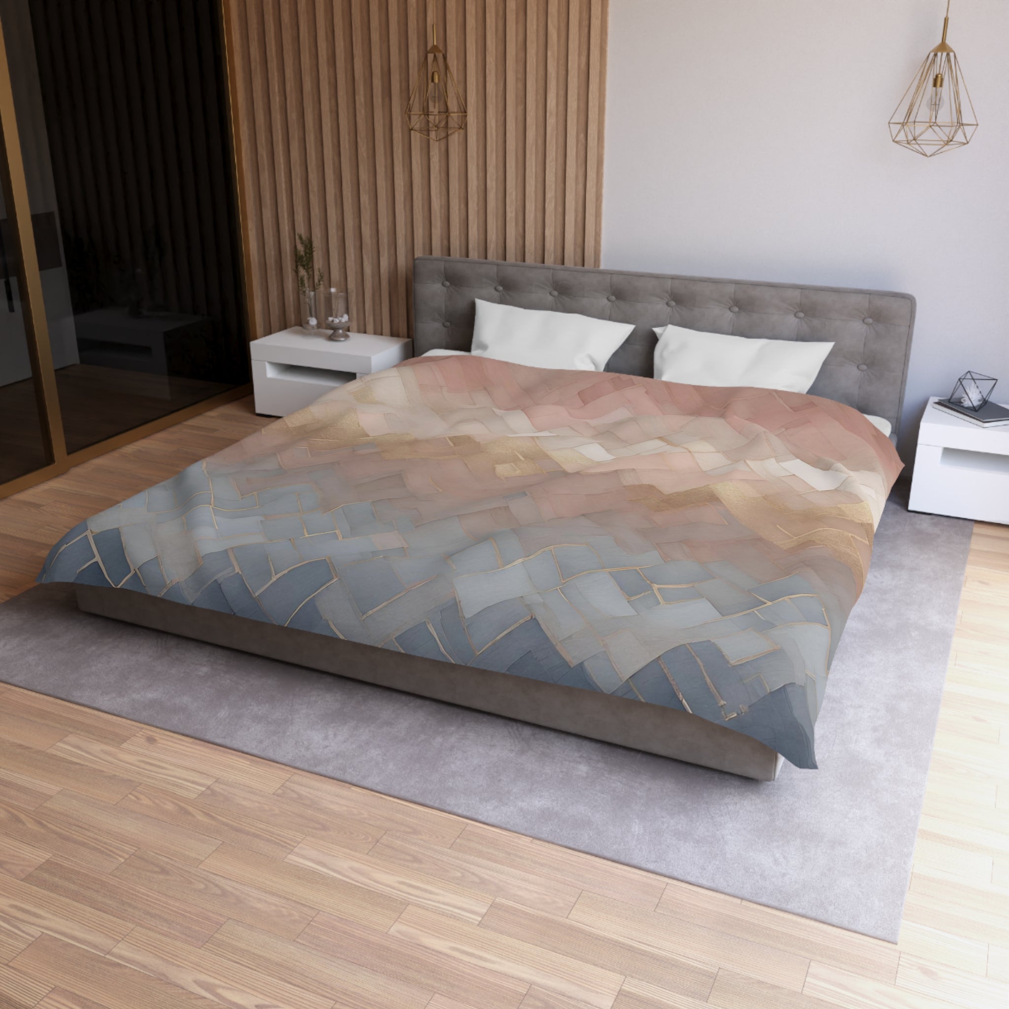 Abstract Duvet Pillow Cover Set | Pastel Blue, Blush Pink Ombre Geometric