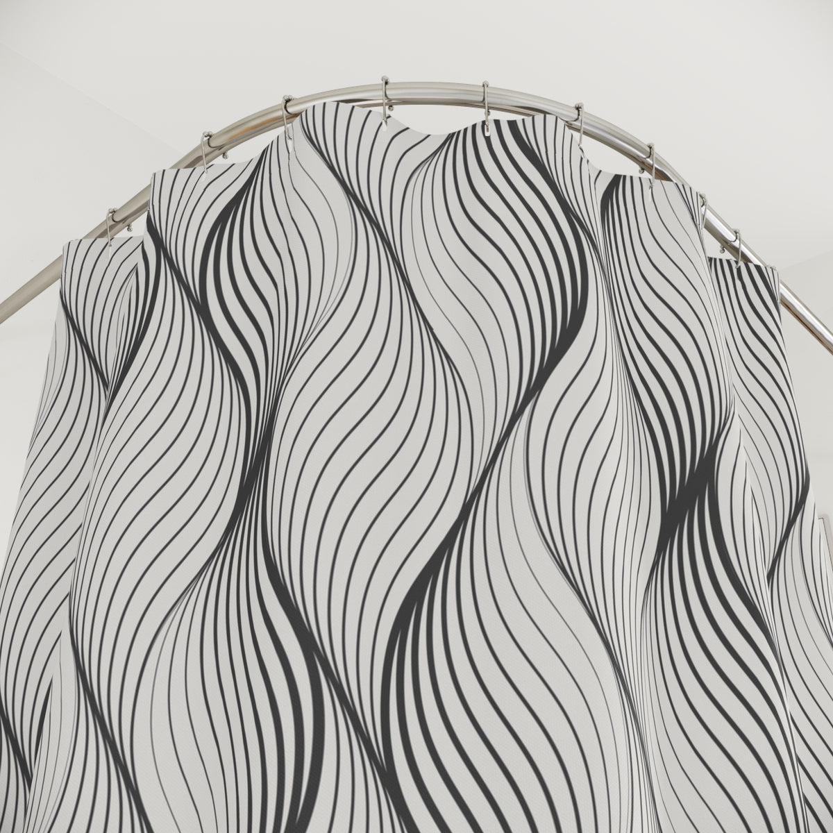 a black and white abstract pattern with curved lines and swirls, creating a visually striking and dynamic design.