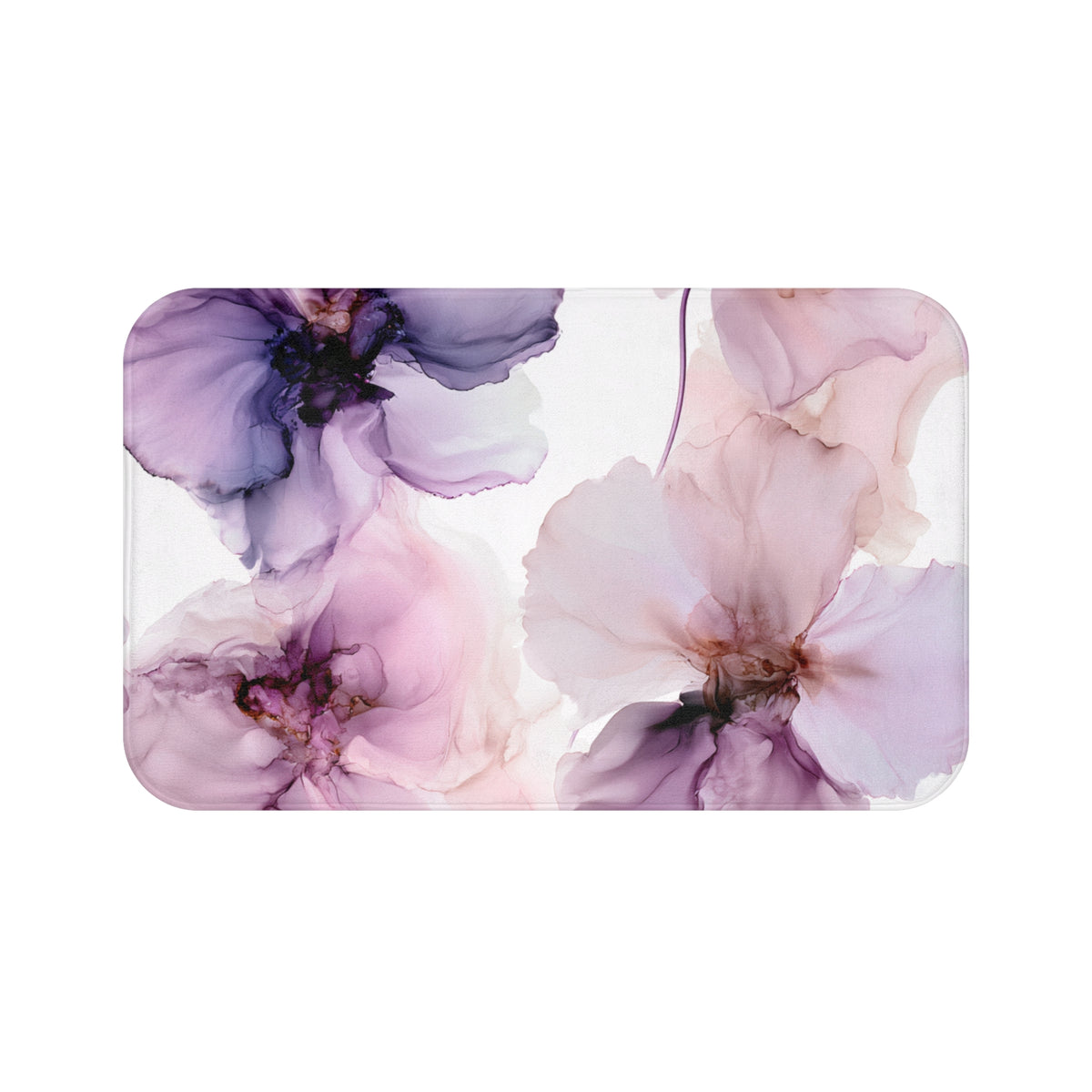 a vibrant and colorful abstract floral design, with a variety of purple and pink flowers arranged in a visually appealing manner.