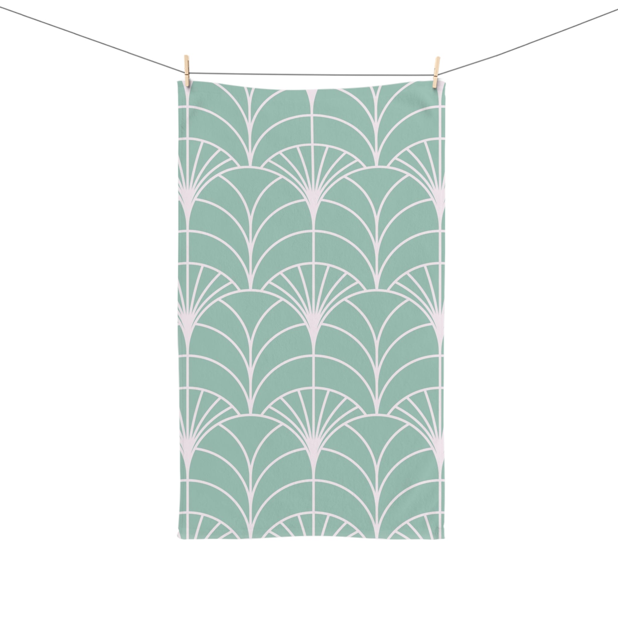 Boho Kitchen, Bath Hand Towel | Art Deco Mint Green White