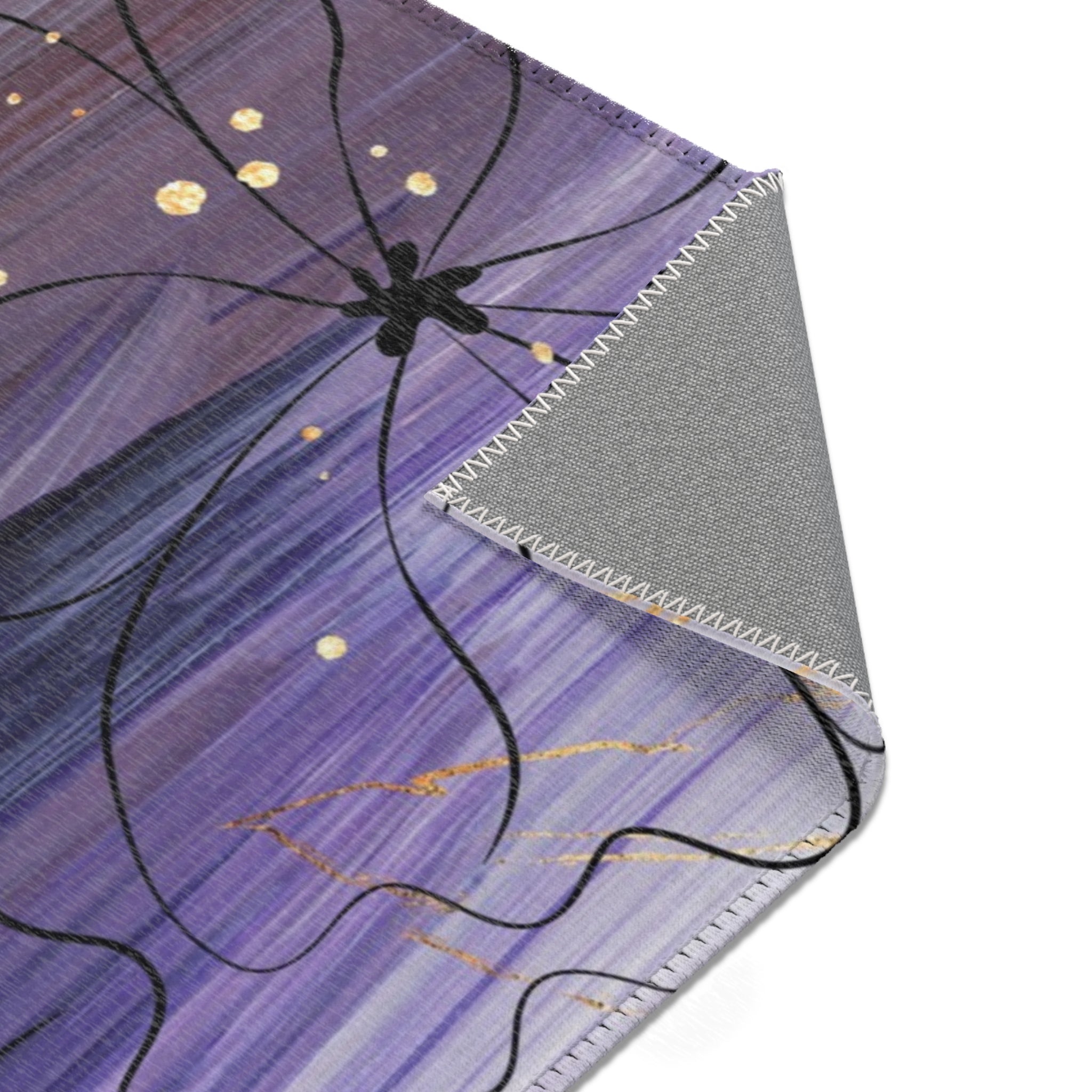 Boho Area Rug | Lavender Purple Ombre, Line Art, Floral Rug