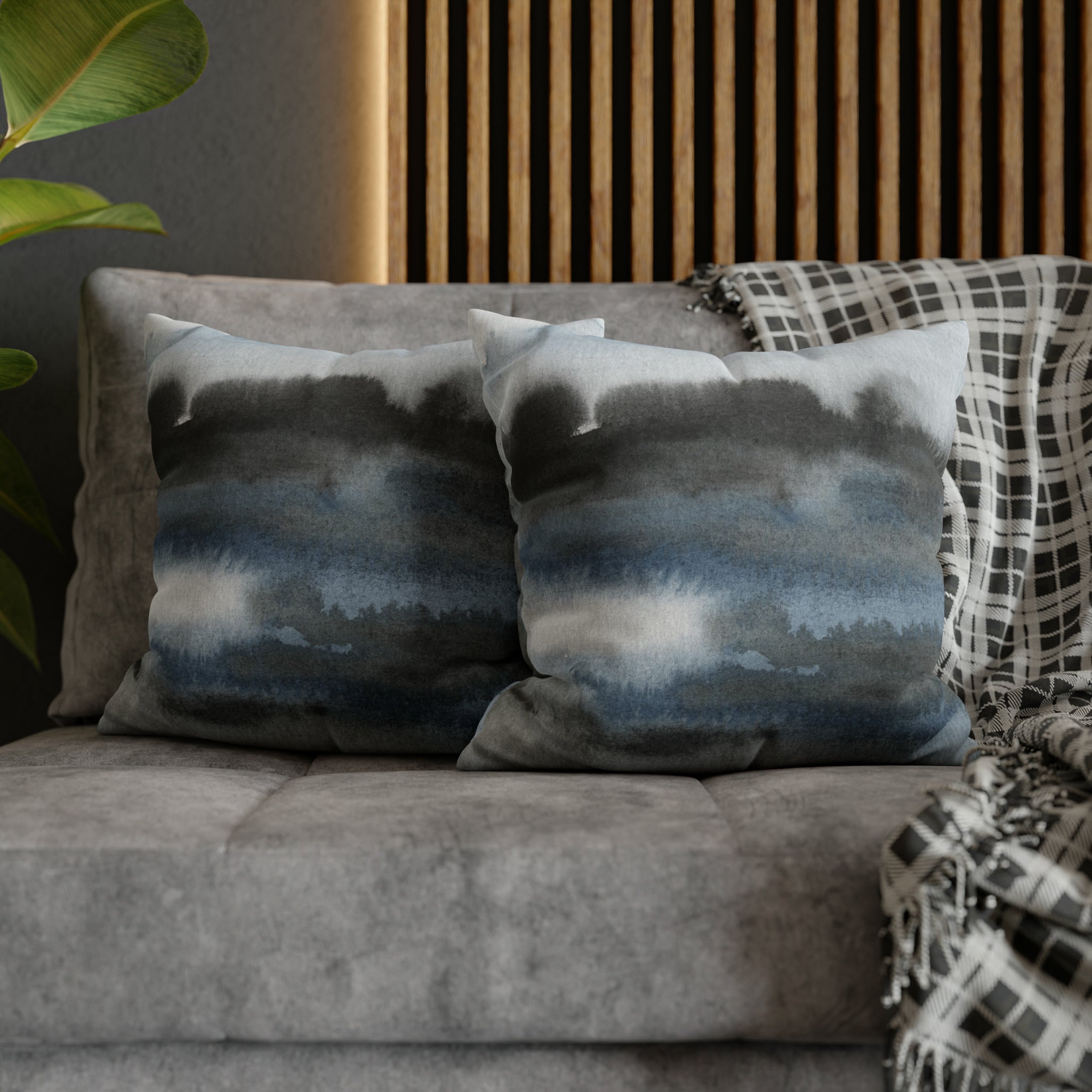 Abstract Pillow Cover | Navy Indigo Blue, Gray Black Ombre, Landscape
