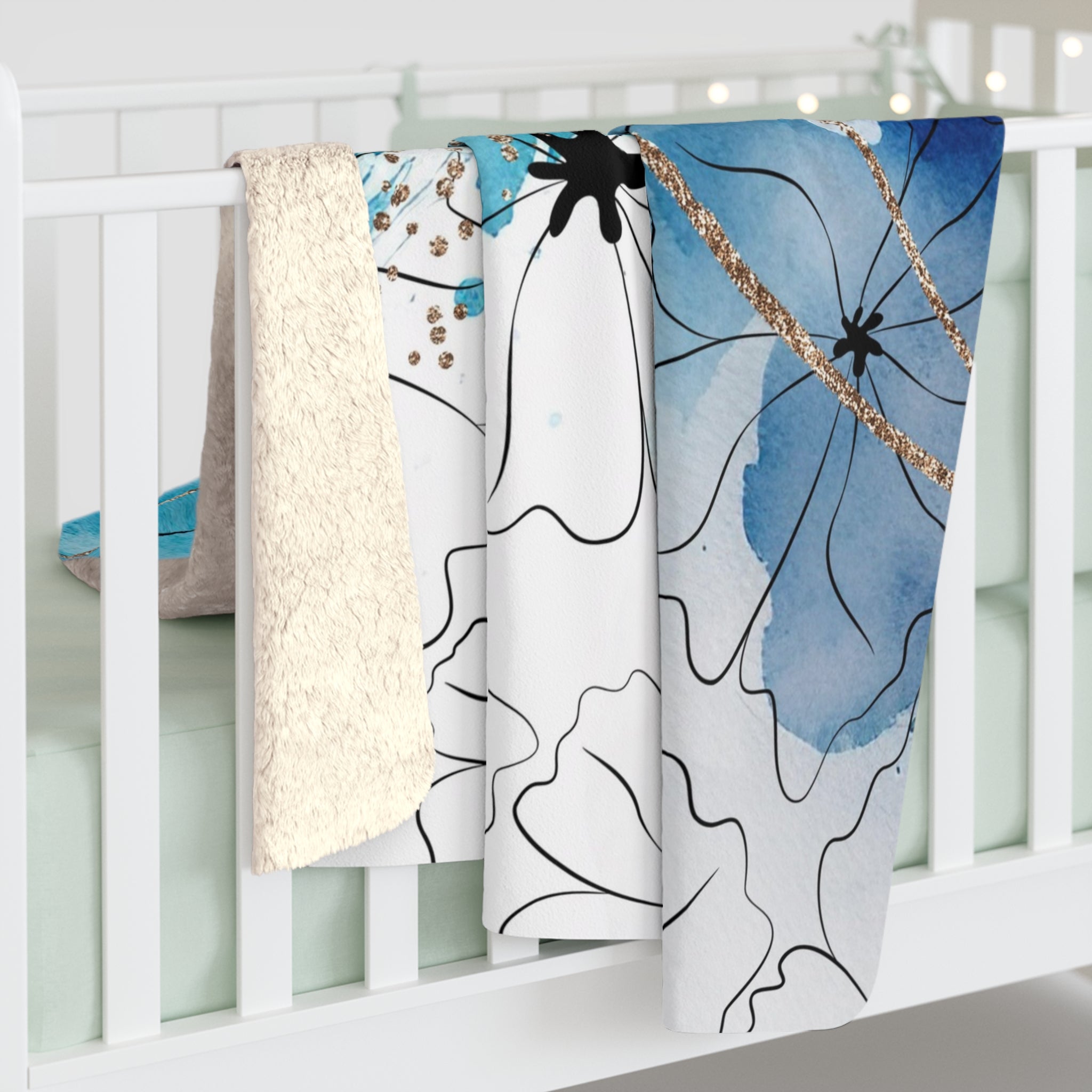 Abstract Throw Blanket | Teal Blue Ombre White Black