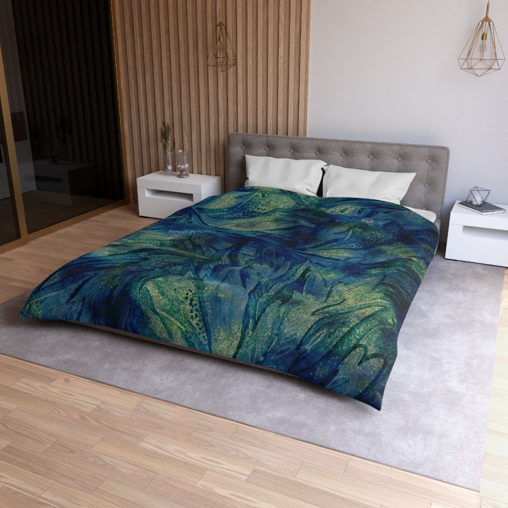 Abstract Duvet, Pillow Cover Set | Blue Green Bedroom Set