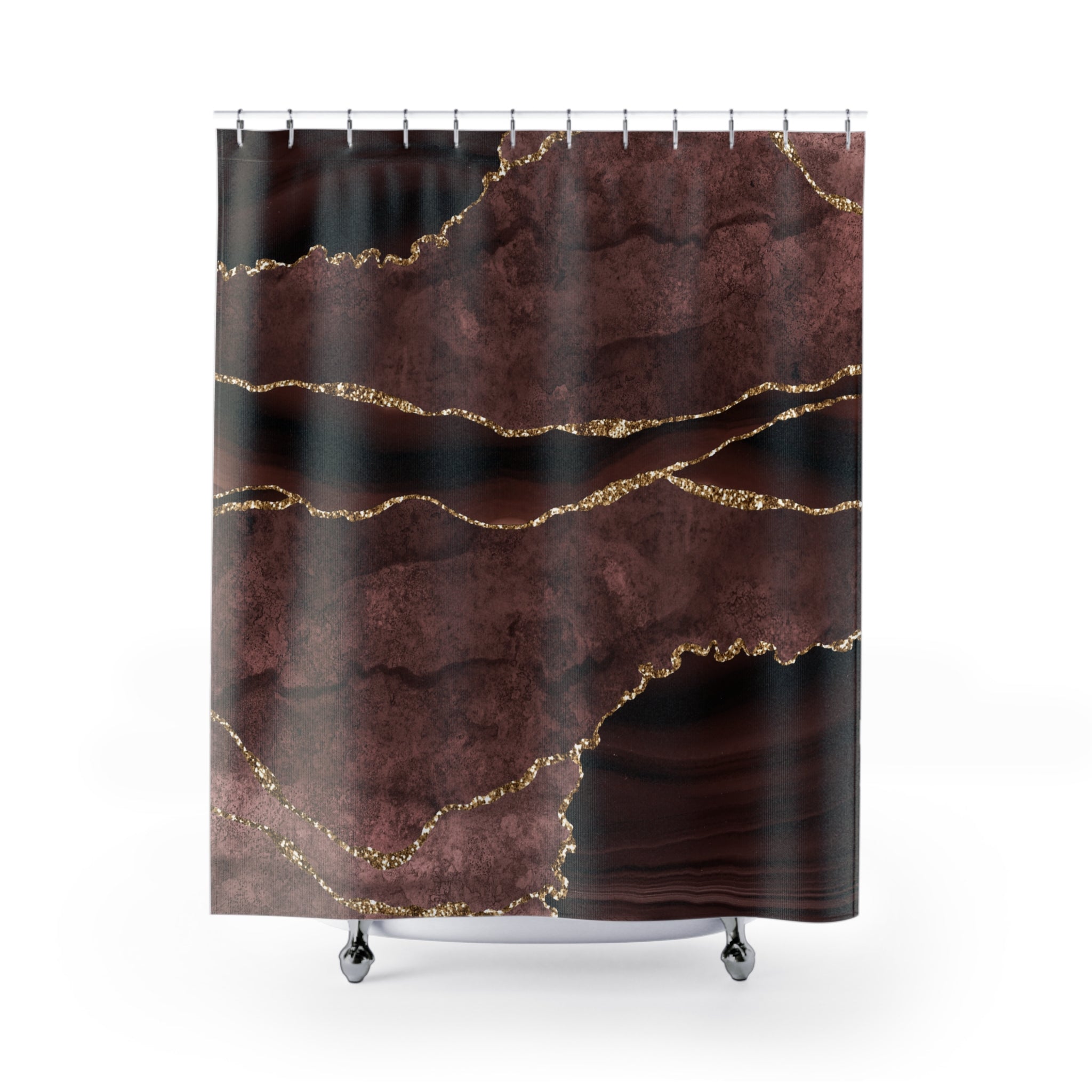 Retro Shower Curtain | Chestnut Brown Marble Print