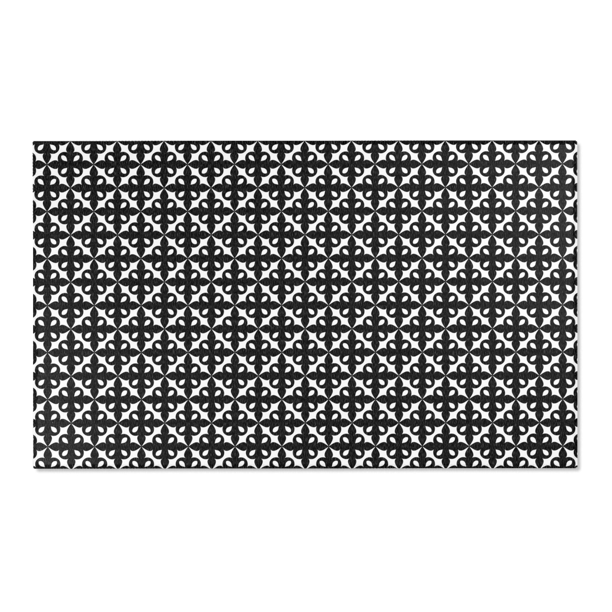 Retro Large Area Rug | Art Deco Nouveau Black White