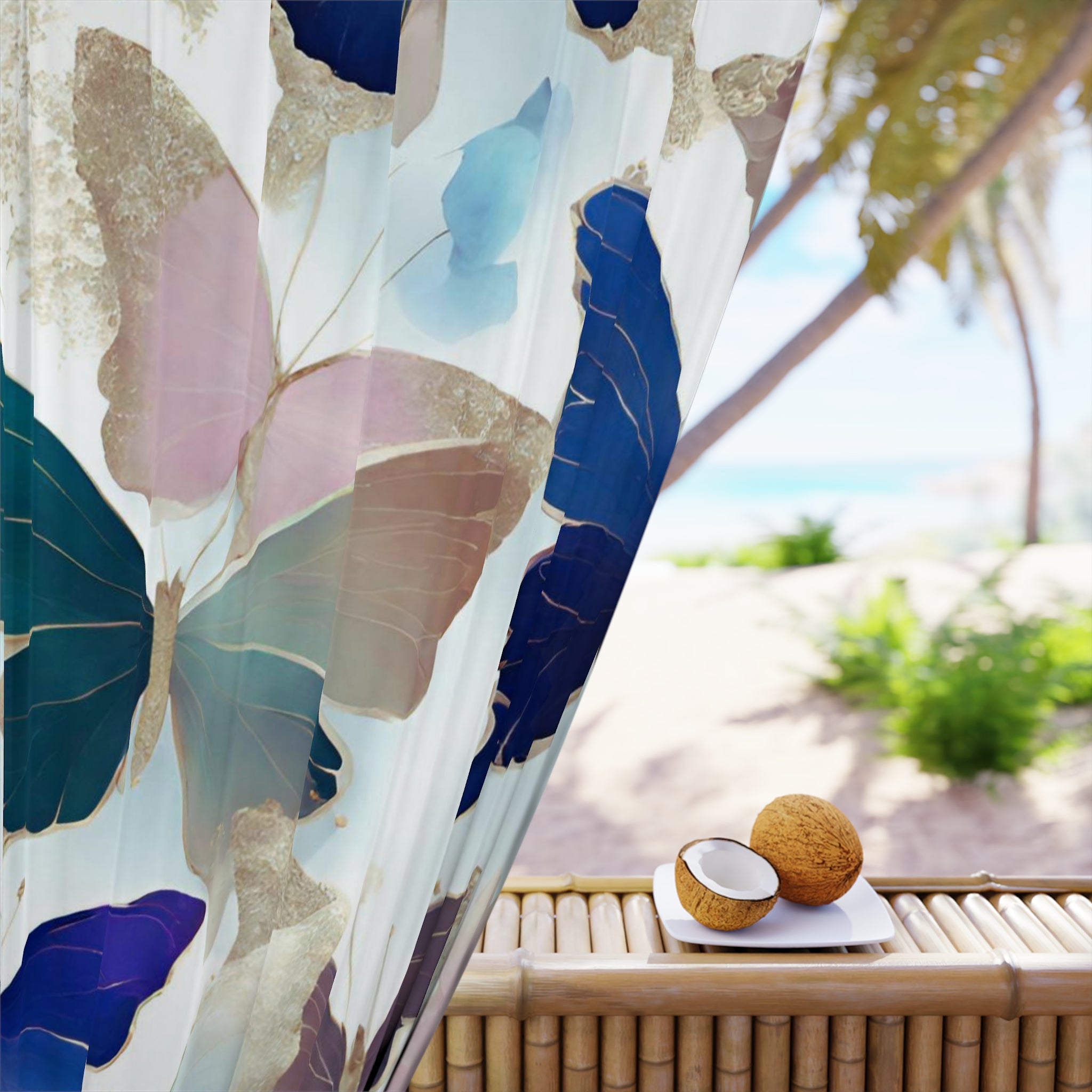 Butterflies Window Curtain | Teal Green, Blue Pink, Colorful