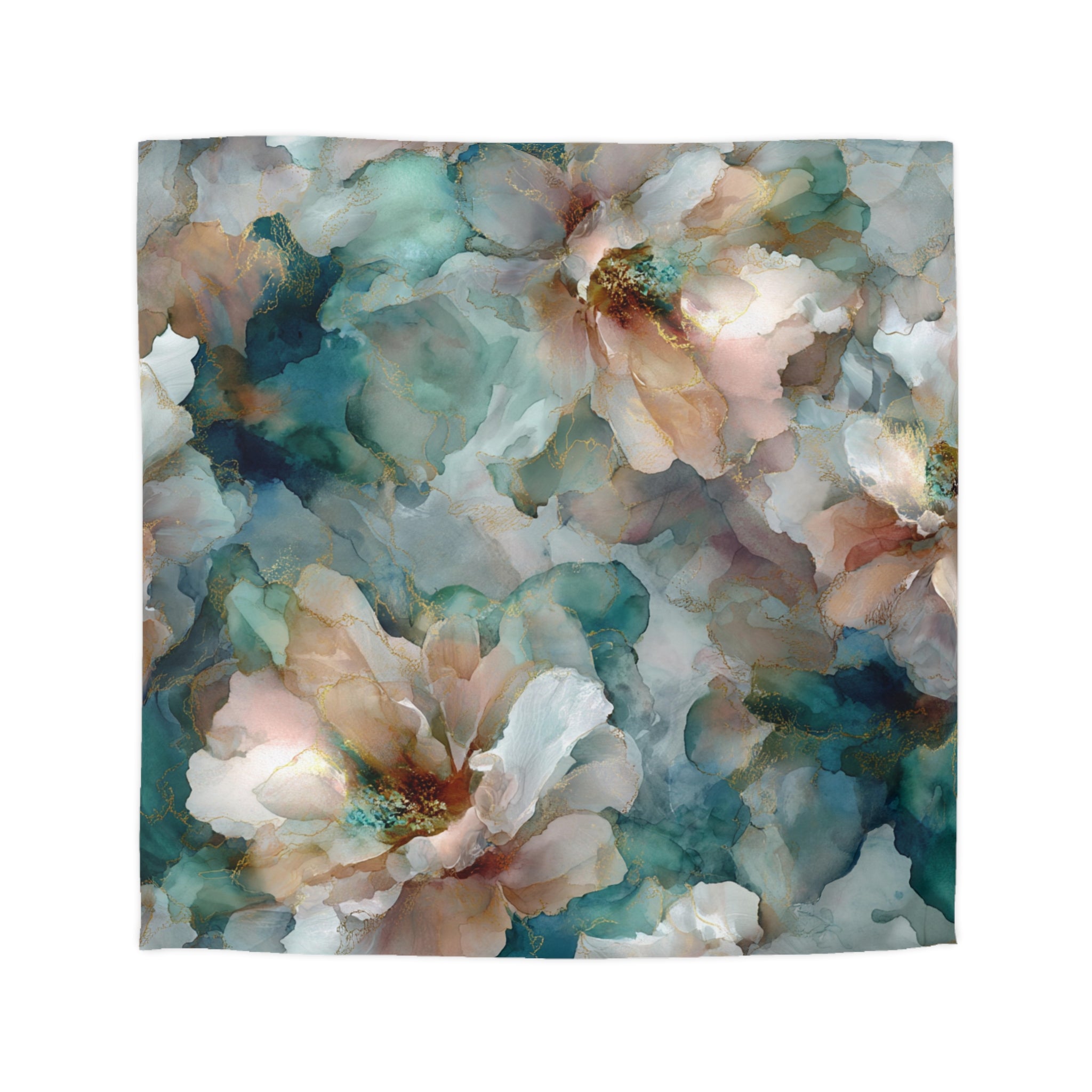 Abstract Floral Duvet Cover, Pillow Sham | Teal Blush Watercolor Bedding